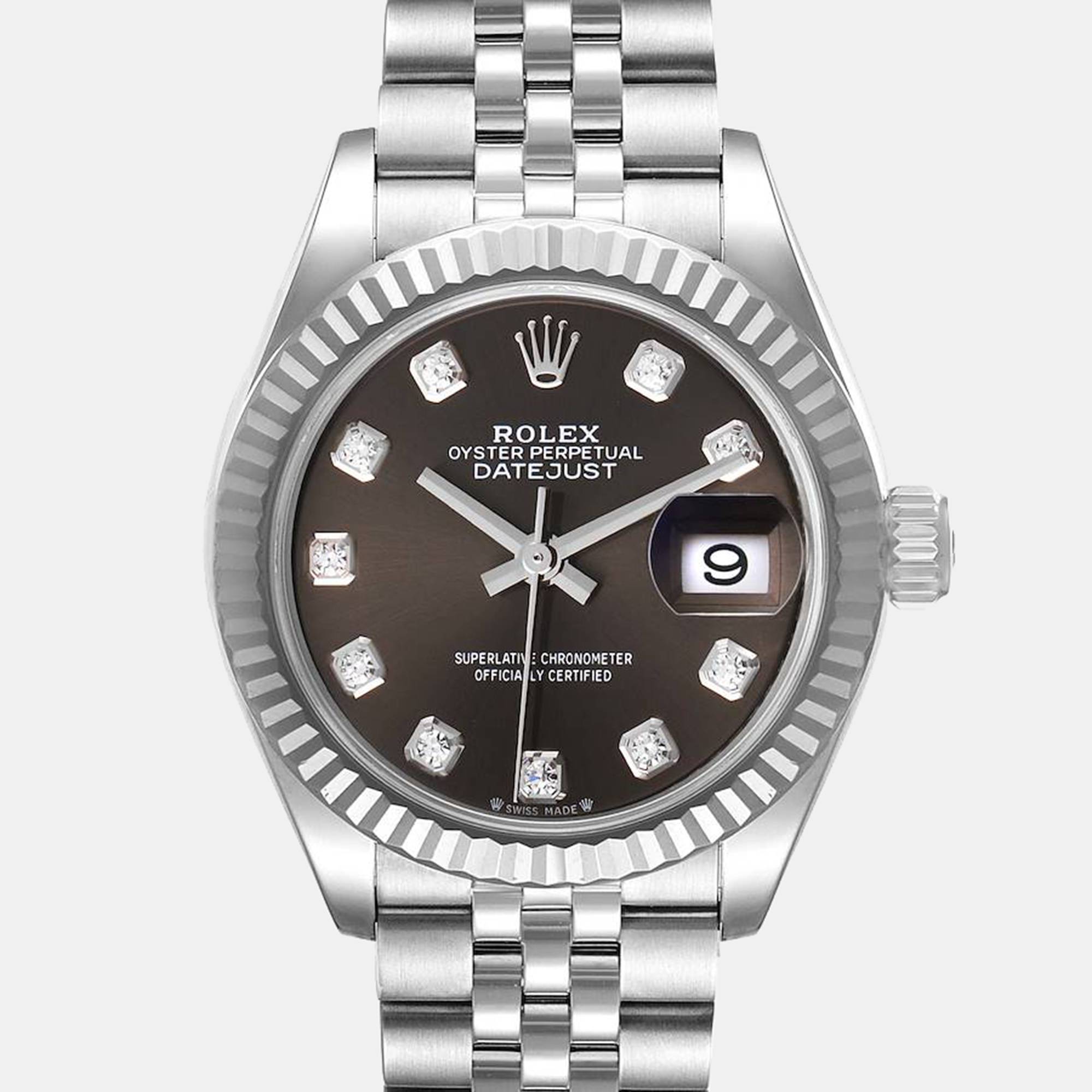 Rolex Dark Grey 18K White Gold And Stainless Steel Datejust 279174 Women's Wristwatch 28 Mm