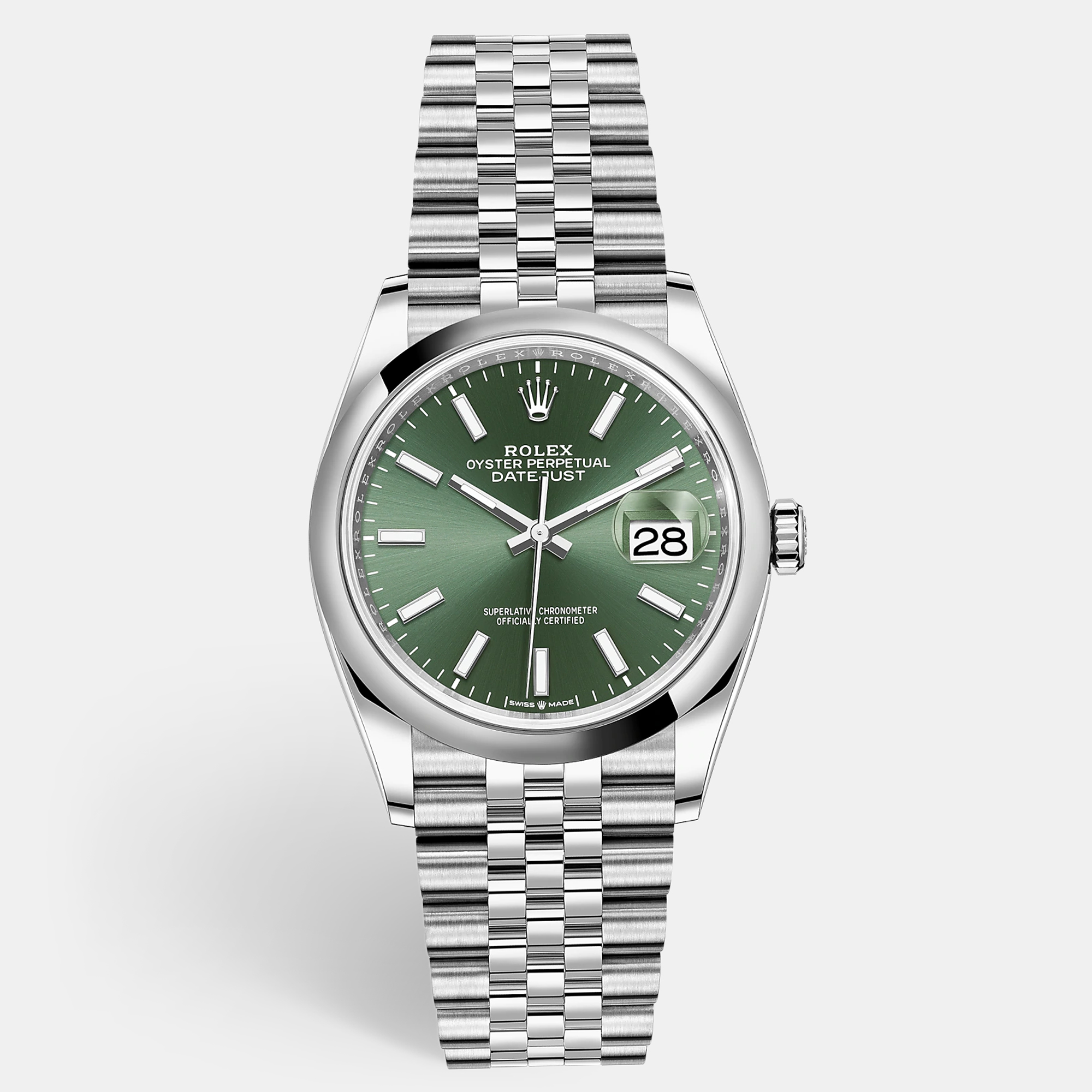 Rolex mint green stainless steel datejust 126200 women's wristwatch 36 mm