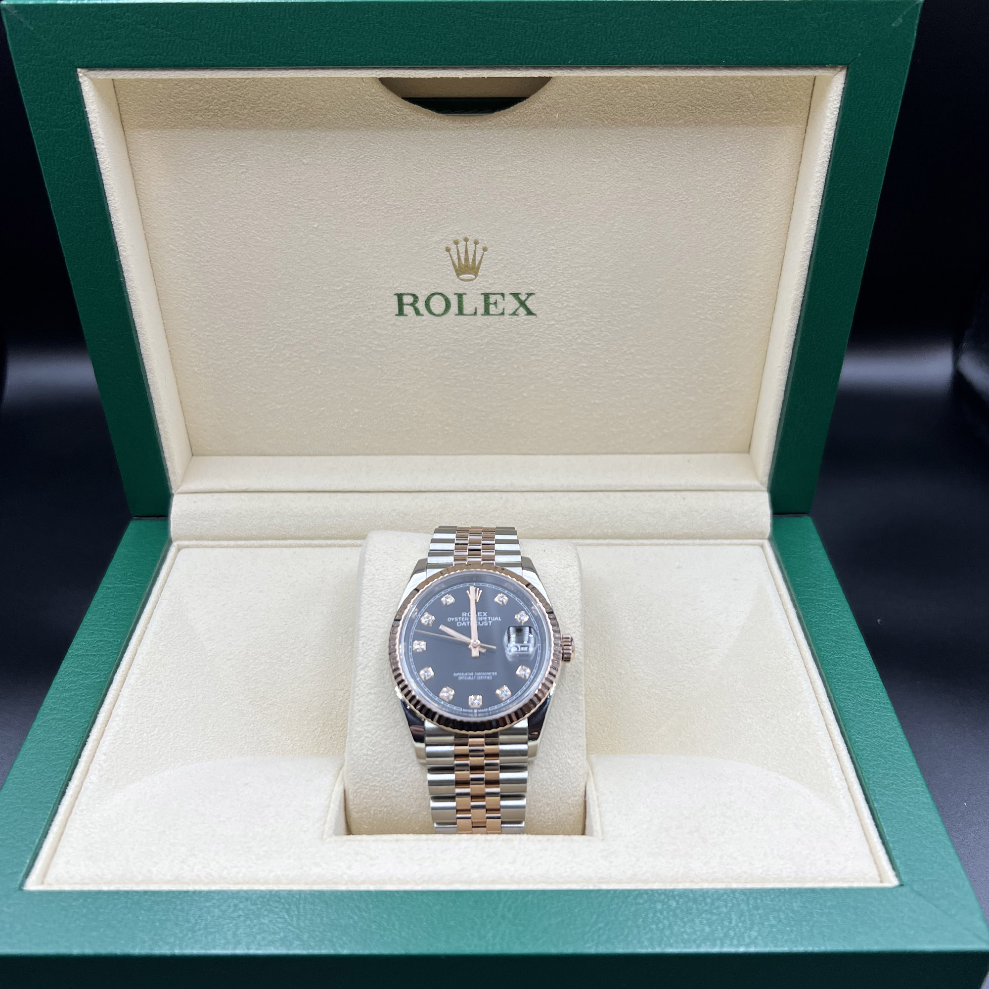 Rolex Black 18K Rose Gold Stainless Steel Datejust 126231 Women's Wristwatch 36 Mm