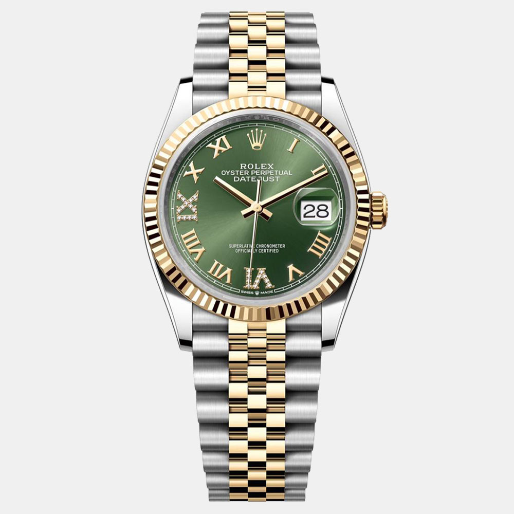 Rolex datejust green roman dial, yellow gold & steel 31 mm
