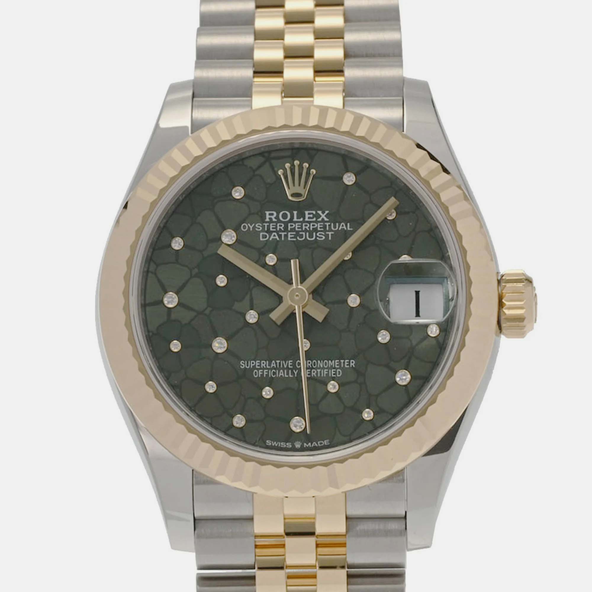 Rolex Green 18k Yellow Gold And Stainless Steel Datejust 278273 Automatic Women's Wristwatch 31 Mm