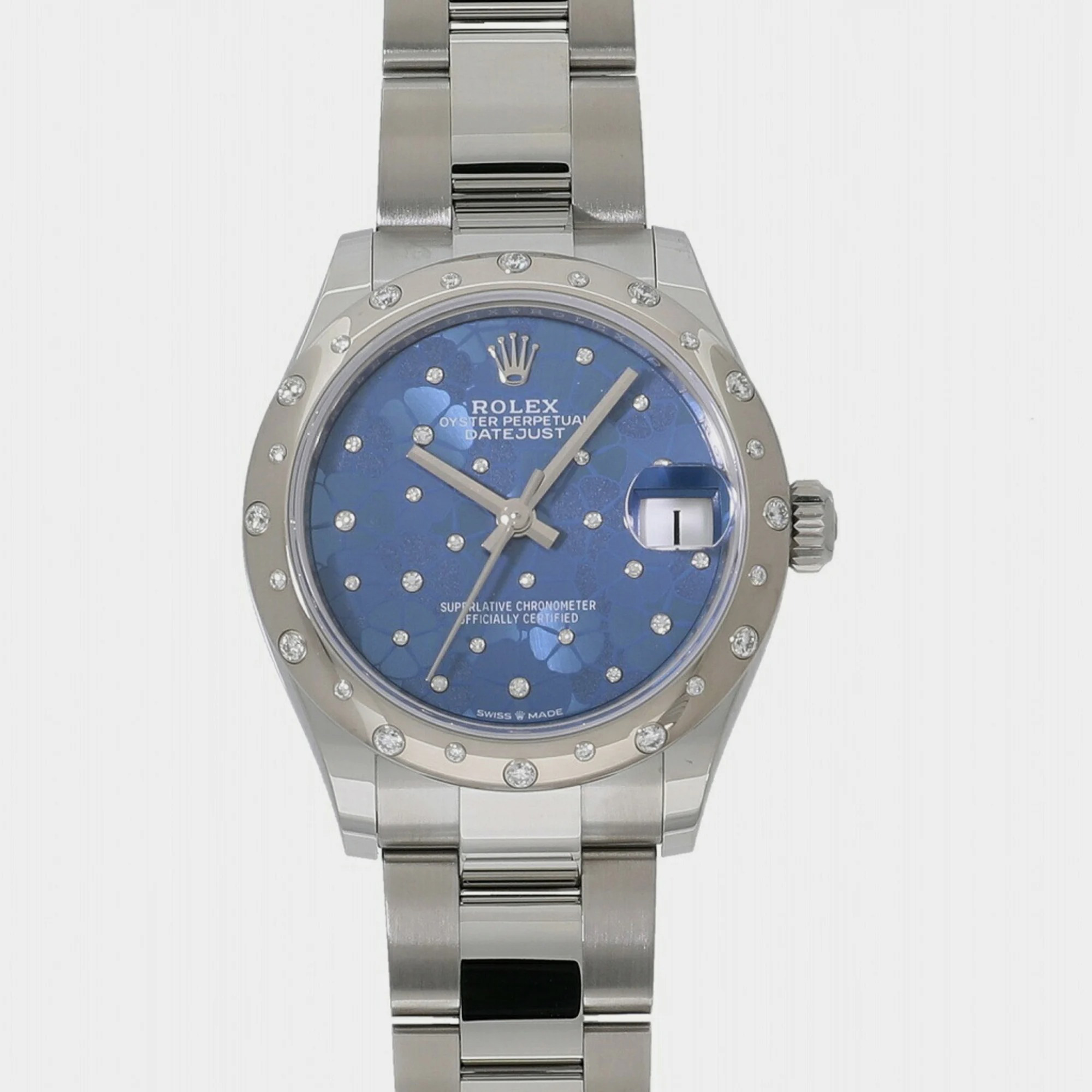 Rolex Blue 18k White Gold And Stainless Steel Datejust 278344 Automatic Women's Wristwatch 31 Mm
