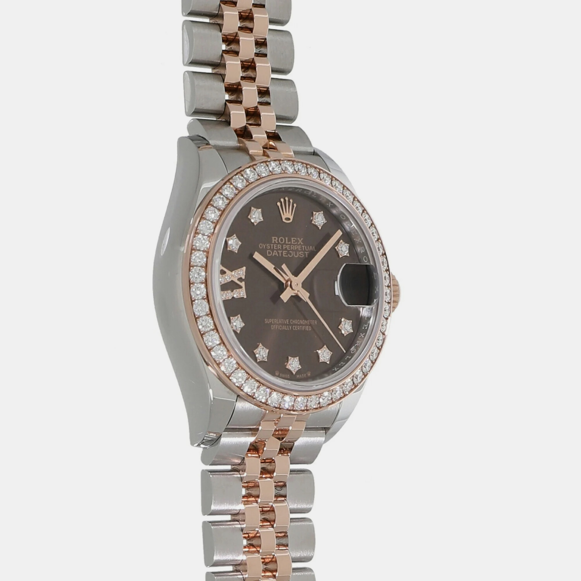 Rolex Brown Diamond 18k Rose Gold And Stainless Steel Datejust 279381RBR Automatic Women's Wristwatch 28 Mm