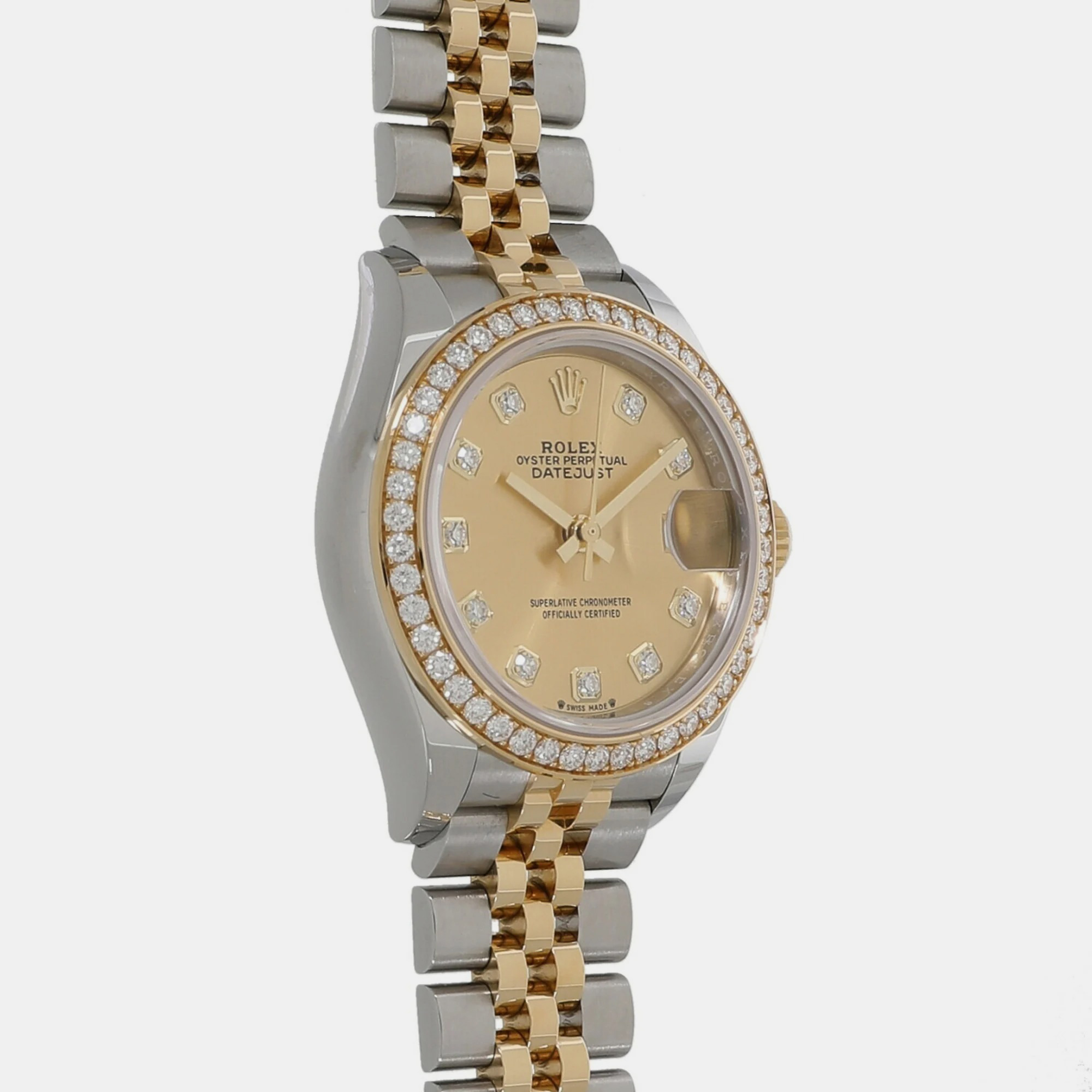 Rolex Champagne Diamond 18k Yellow Gold And Stainless Steel Datejust 279383RBR Automatic Women's Wristwatch 28 Mm