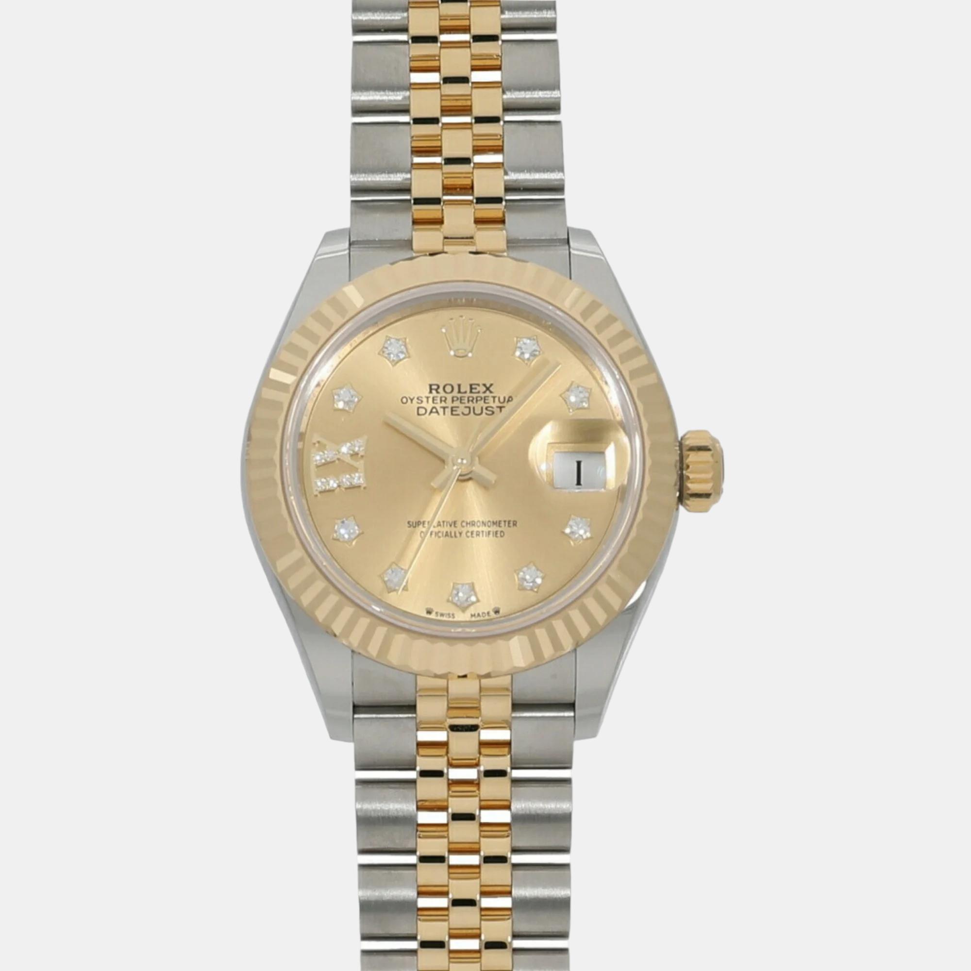 Rolex champagne 18k yellow gold stainless steel diamond datejust 279173 automatic women's wristwatch 28 mm
