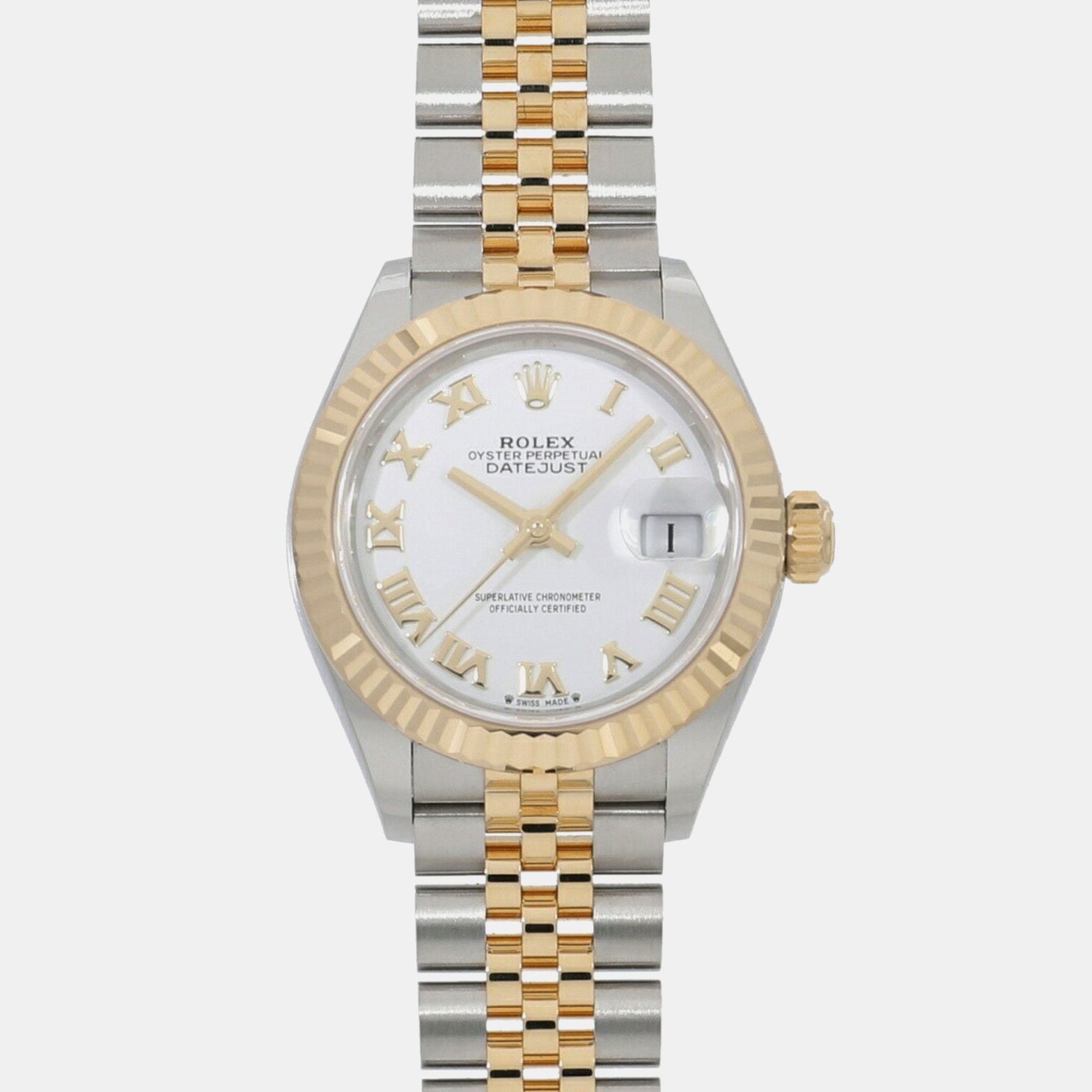 Rolex white 18k yellow gold stainless steel datejust 279173 automatic women's wristwatch 28 mm