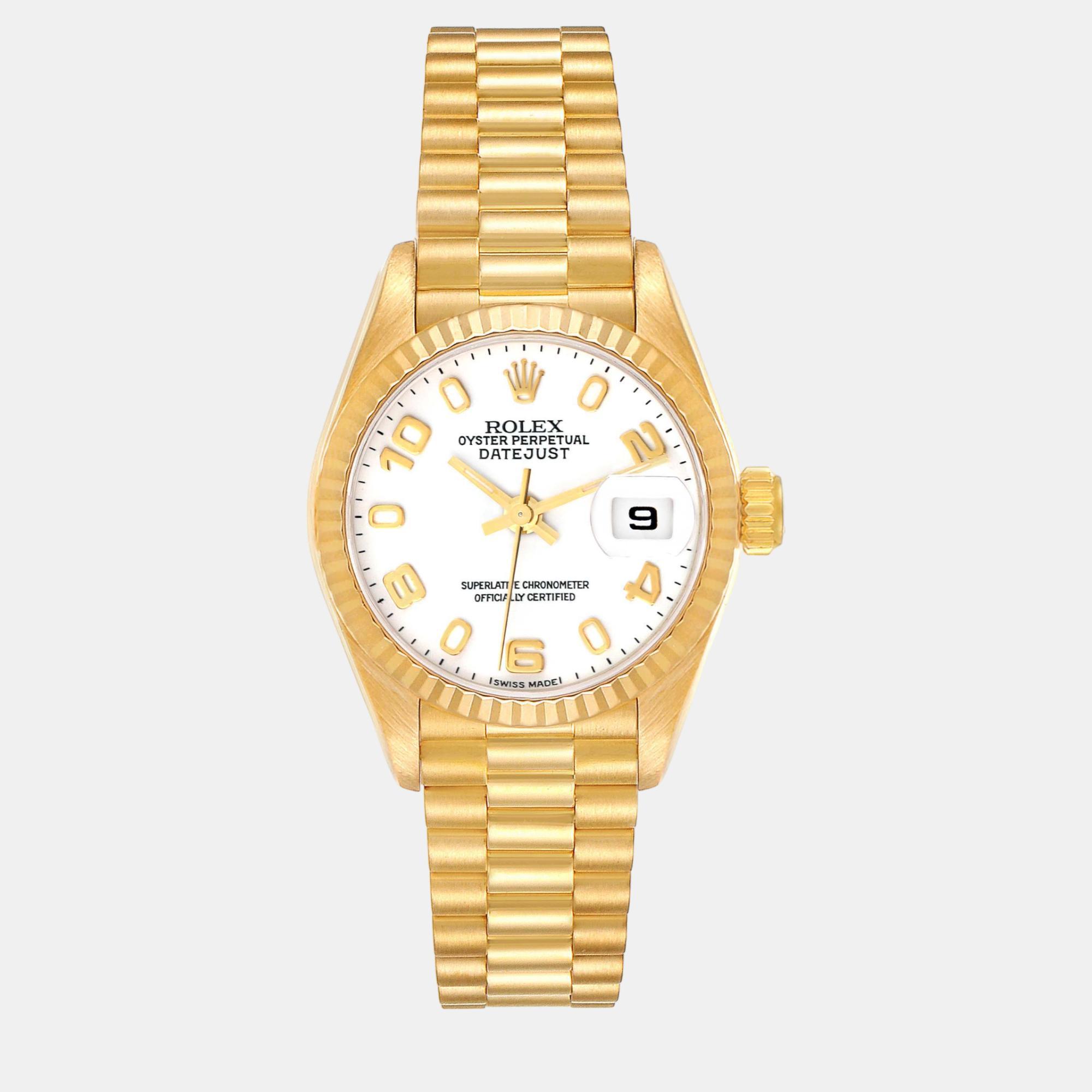 Rolex president datejust 26 yellow gold white dial ladies watch 69178