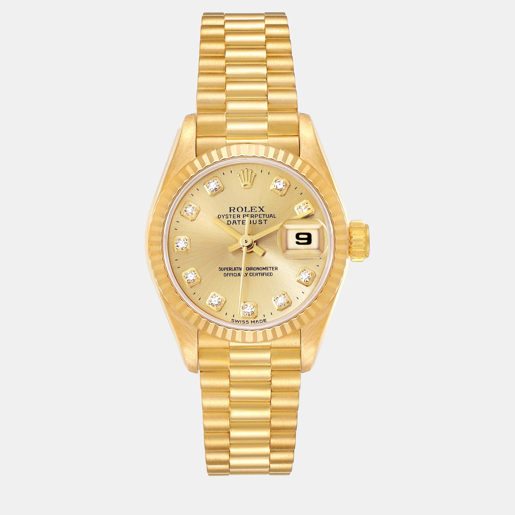 Rolex datejust president yellow gold diamond ladies watch 69178 26 mm