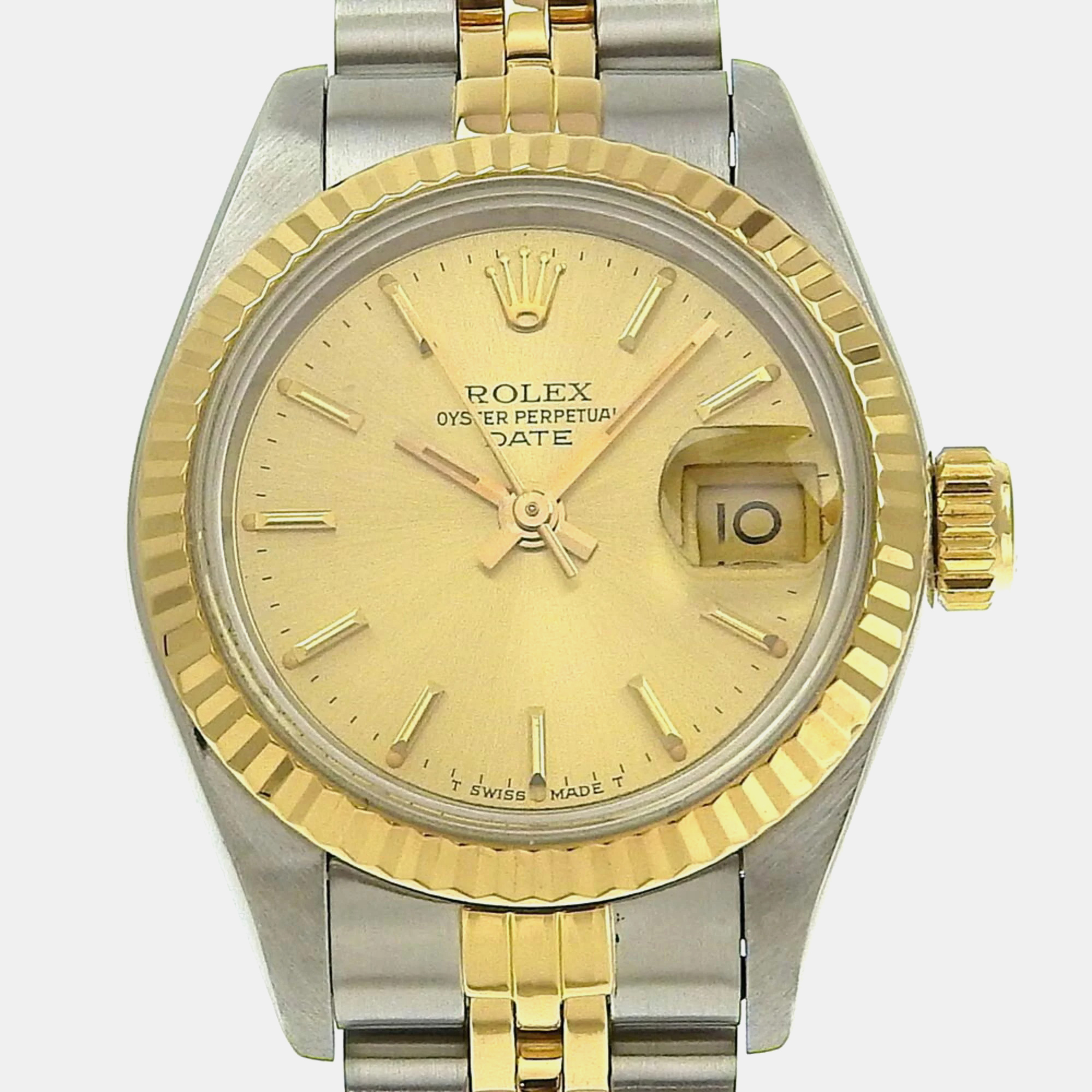 Rolex champagne 18k yellow gold stainless steel datejust 69173 automatic women's wristwatch 26 mm