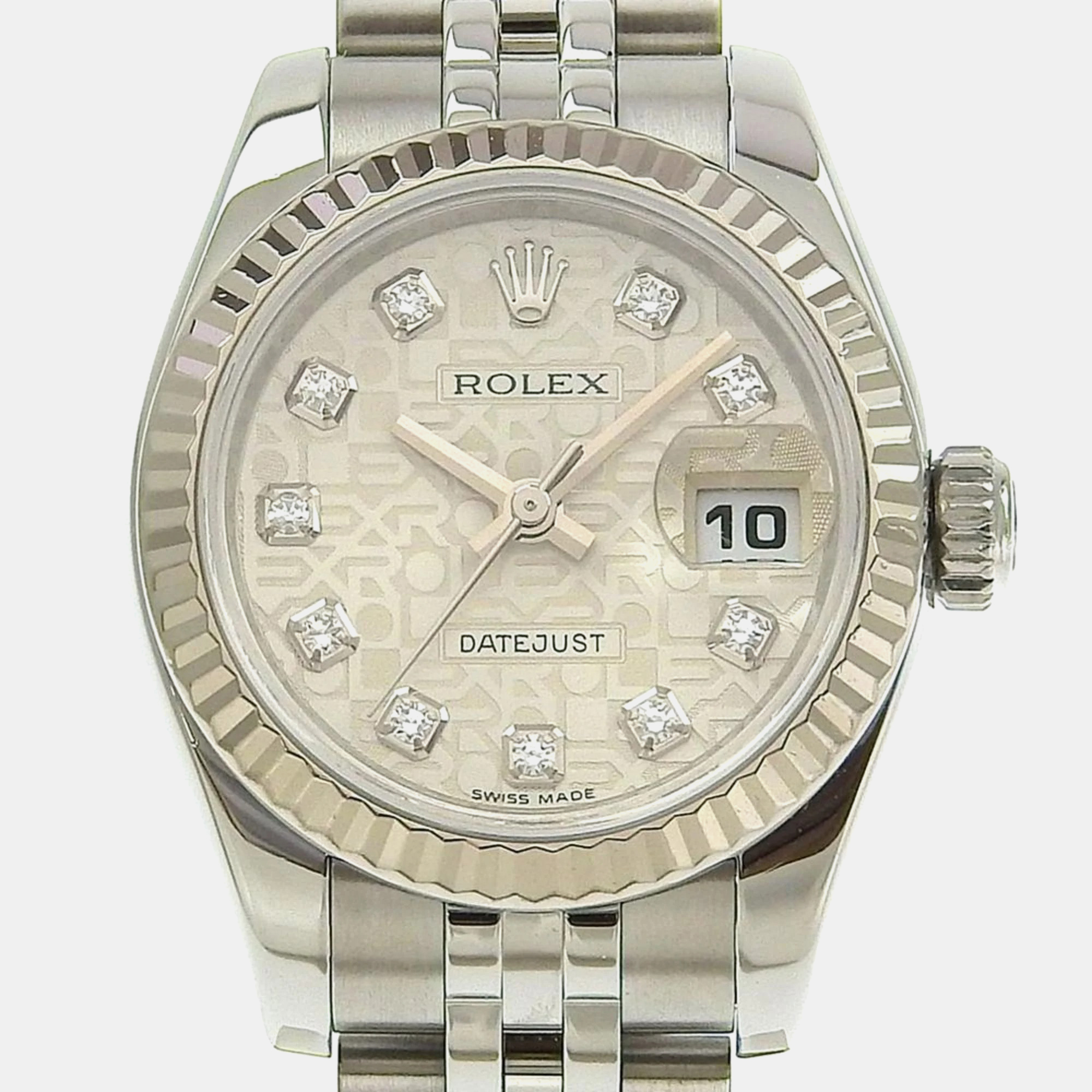 Rolex silver diamond stainless steel datejust 179174 automatic women's wristwatch 26 mm