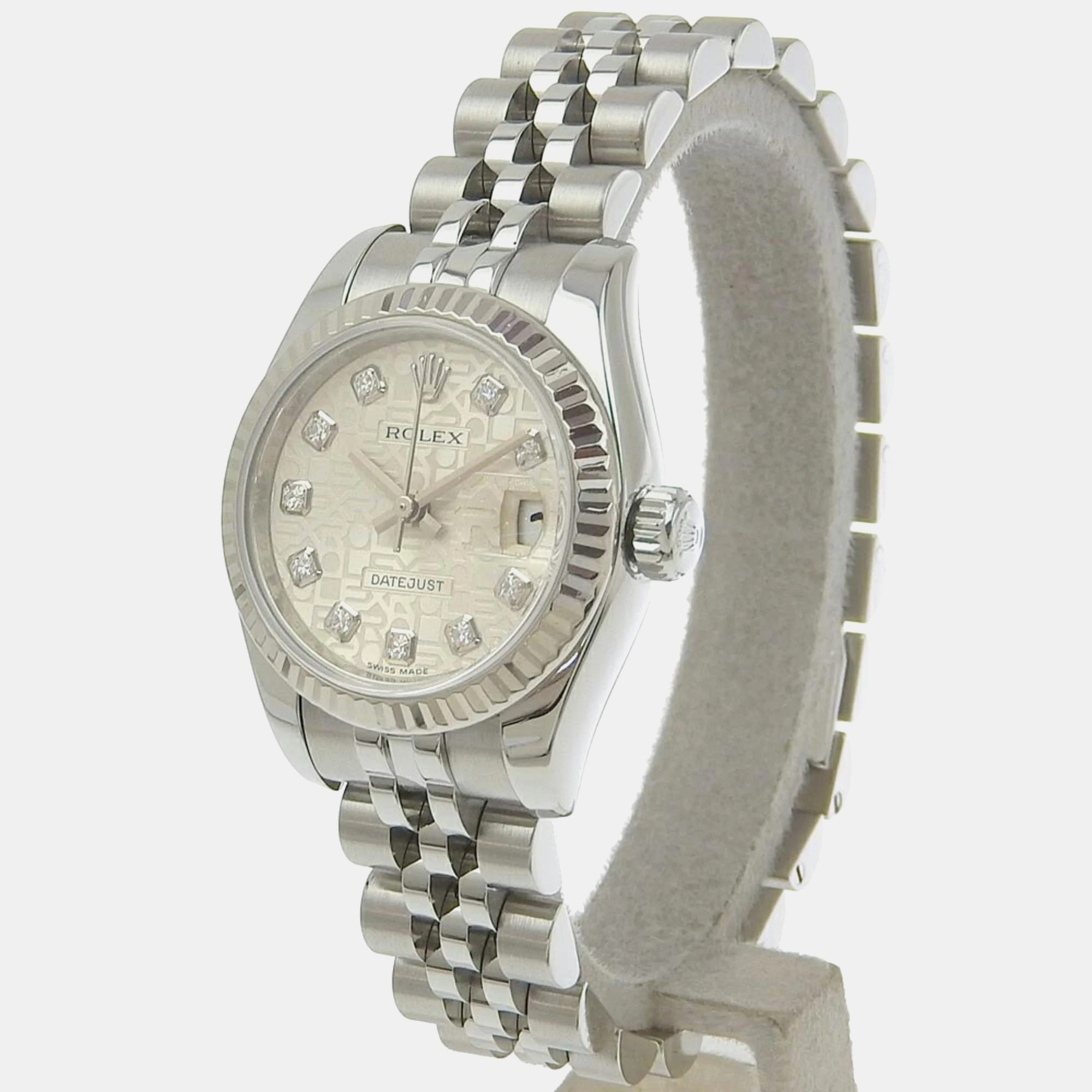 Rolex Silver Diamond Stainless Steel Datejust 179174 Automatic Women's Wristwatch 26 Mm