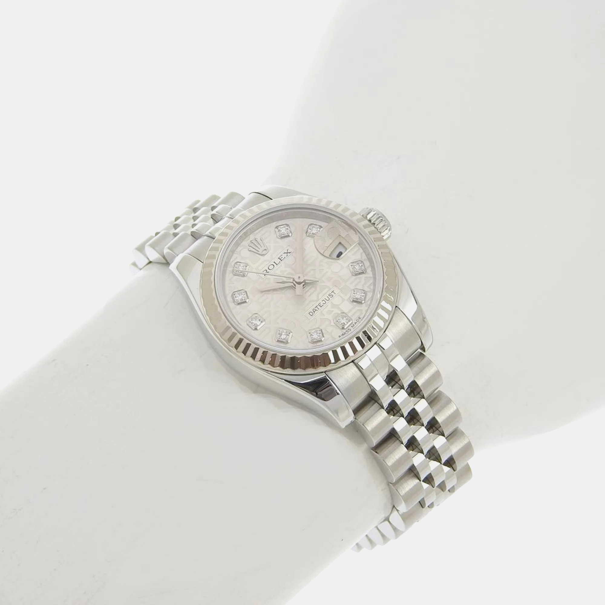 Rolex Silver Diamond Stainless Steel Datejust 179174 Automatic Women's Wristwatch 26 Mm