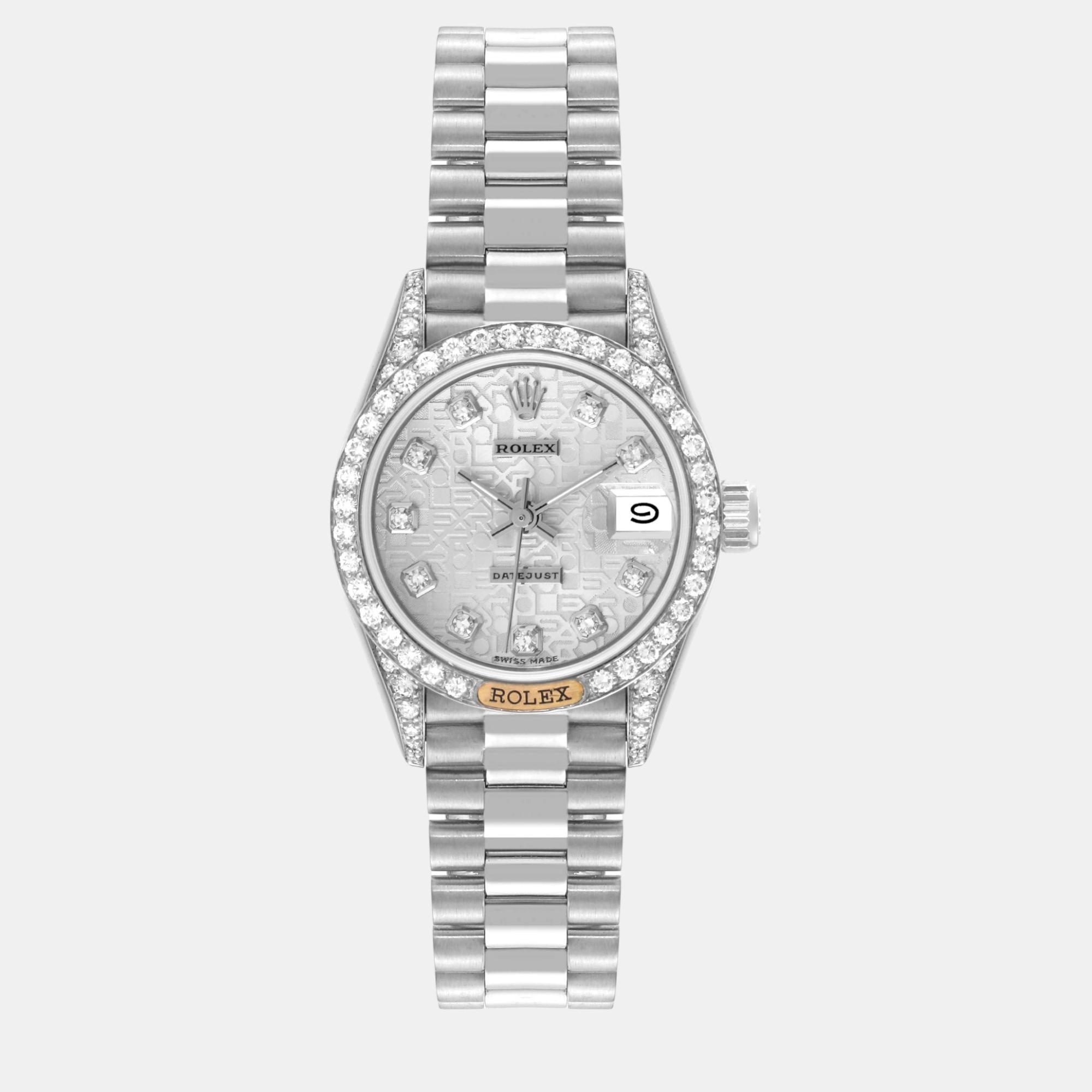Rolex president datejust white gold anniversary diamond dial ladies watch 26 mm