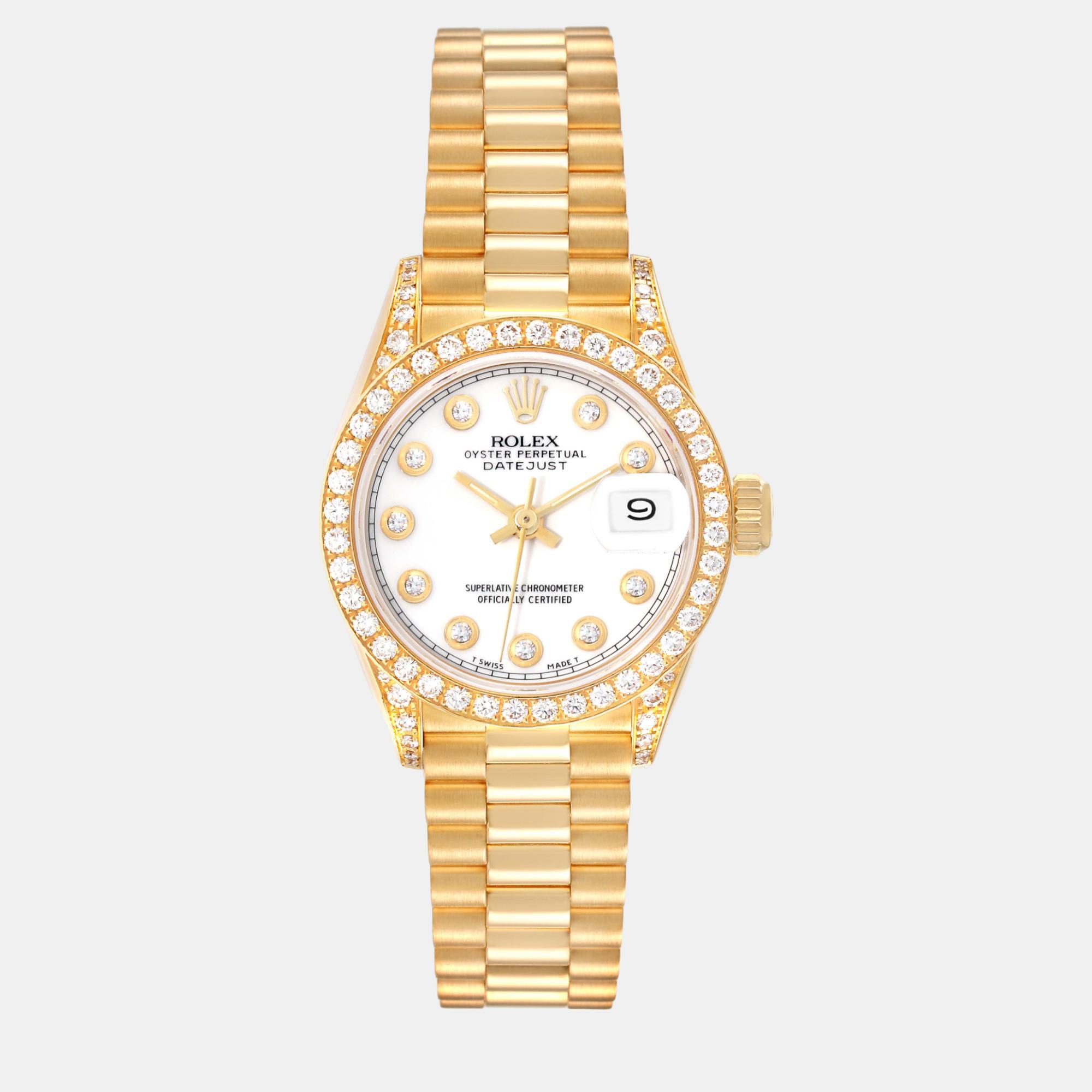 Rolex President Yellow Gold While Pinball Diamond Dial Watch 69158, White
Rolex President Yellow Gold While Pinball Diamond Dial Watch 69158, White