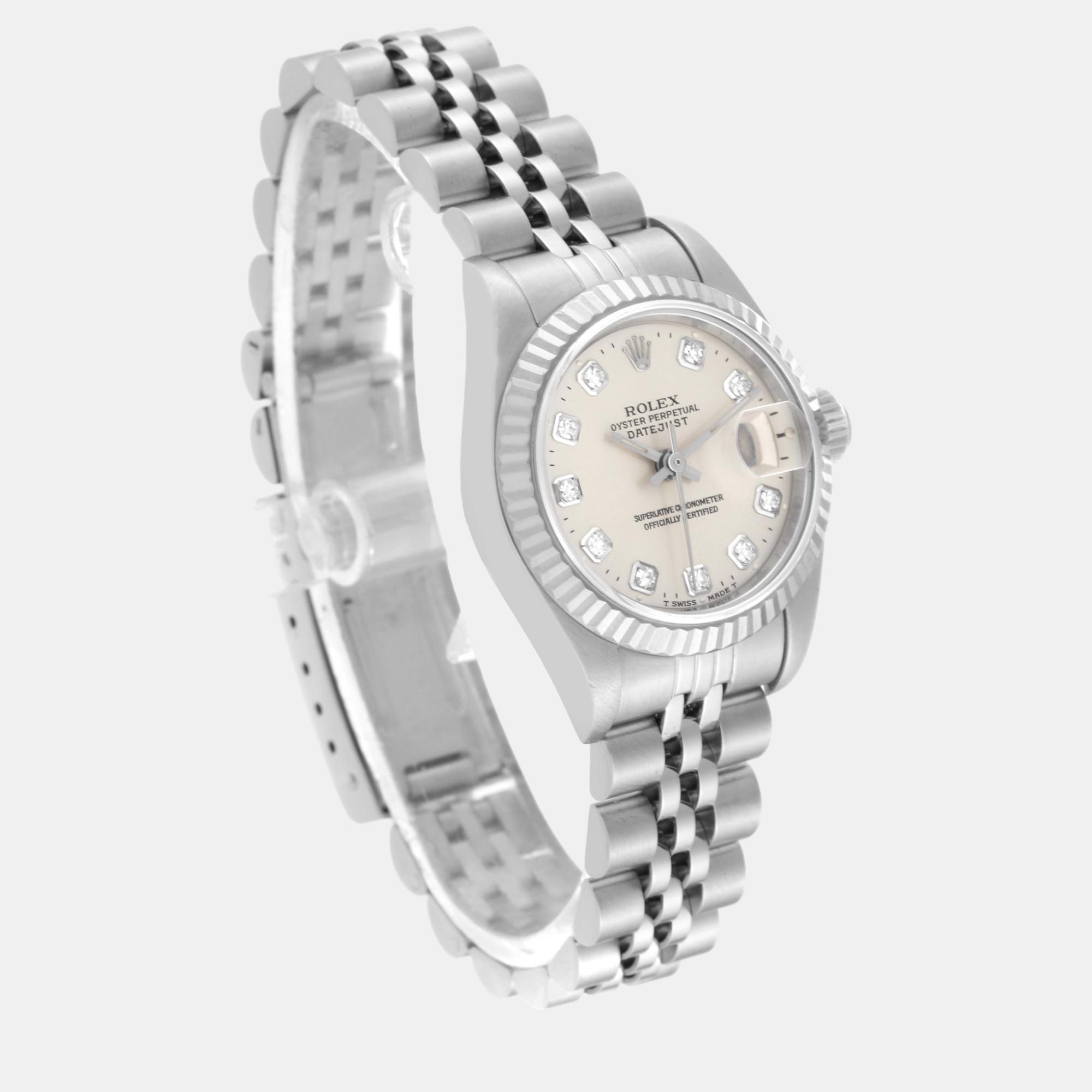 Rolex Datejust Steel White Gold Silver Diamond Dial Ladies Watch 69174