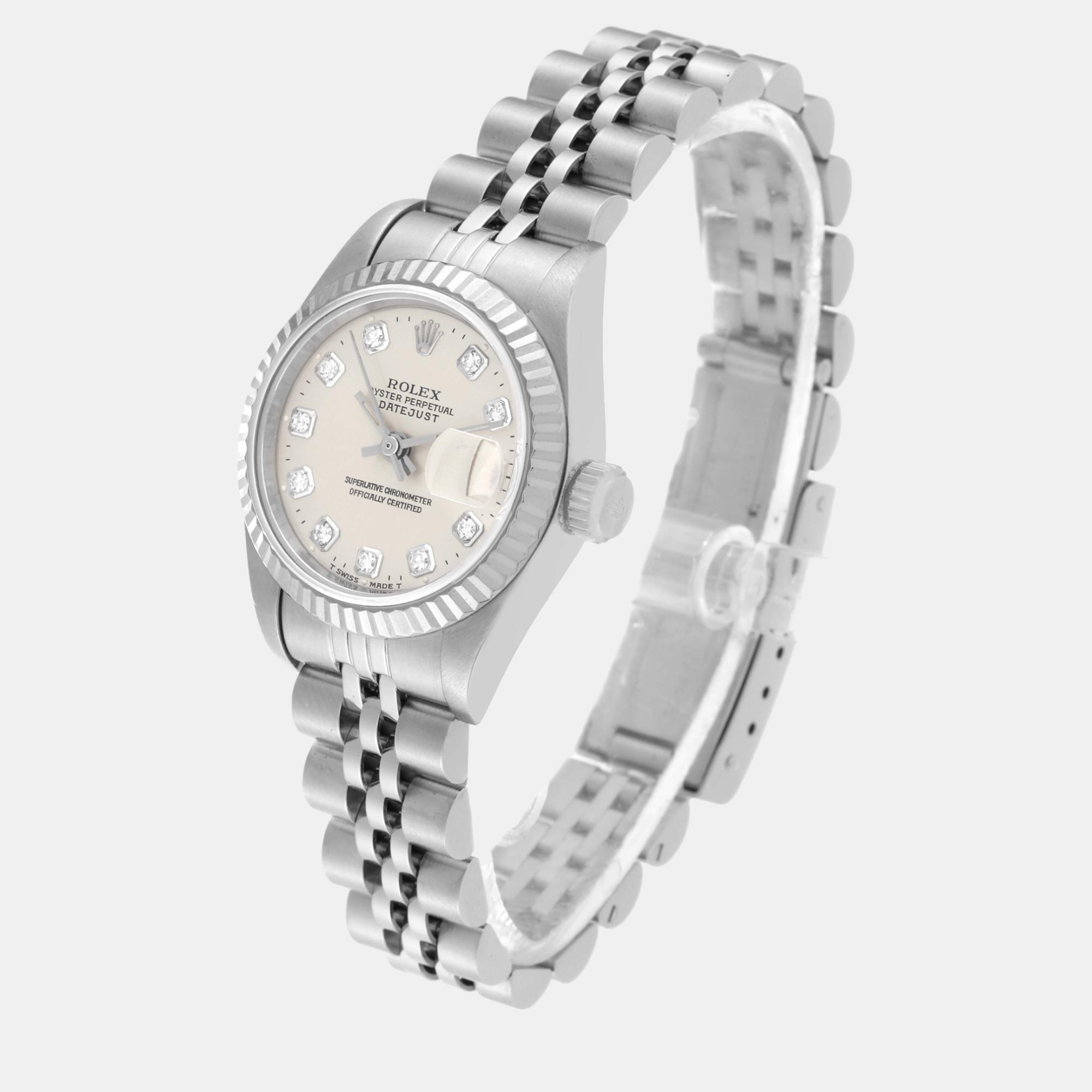 Rolex Datejust Steel White Gold Silver Diamond Dial Ladies Watch 69174