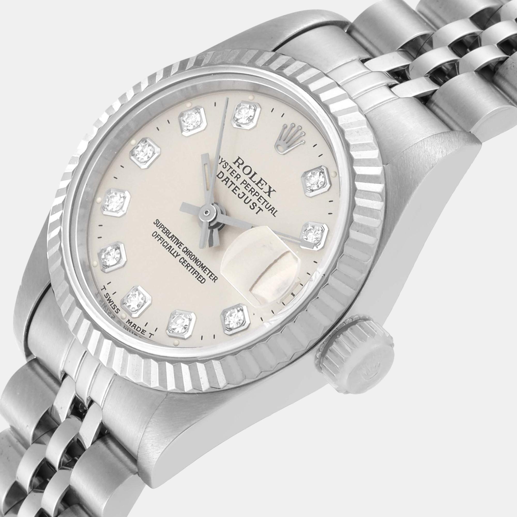 Rolex Datejust Steel White Gold Silver Diamond Dial Ladies Watch 69174