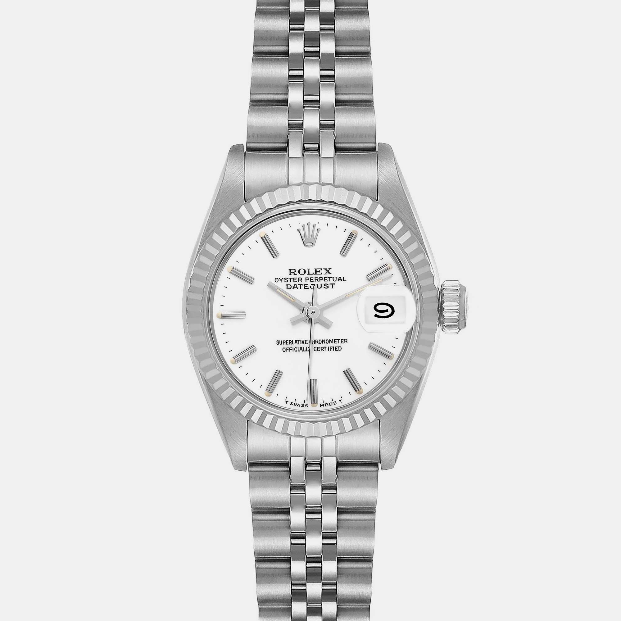 Rolex Datejust Steel White Gold Fluted Bezel Ladies Watch 26 Mm