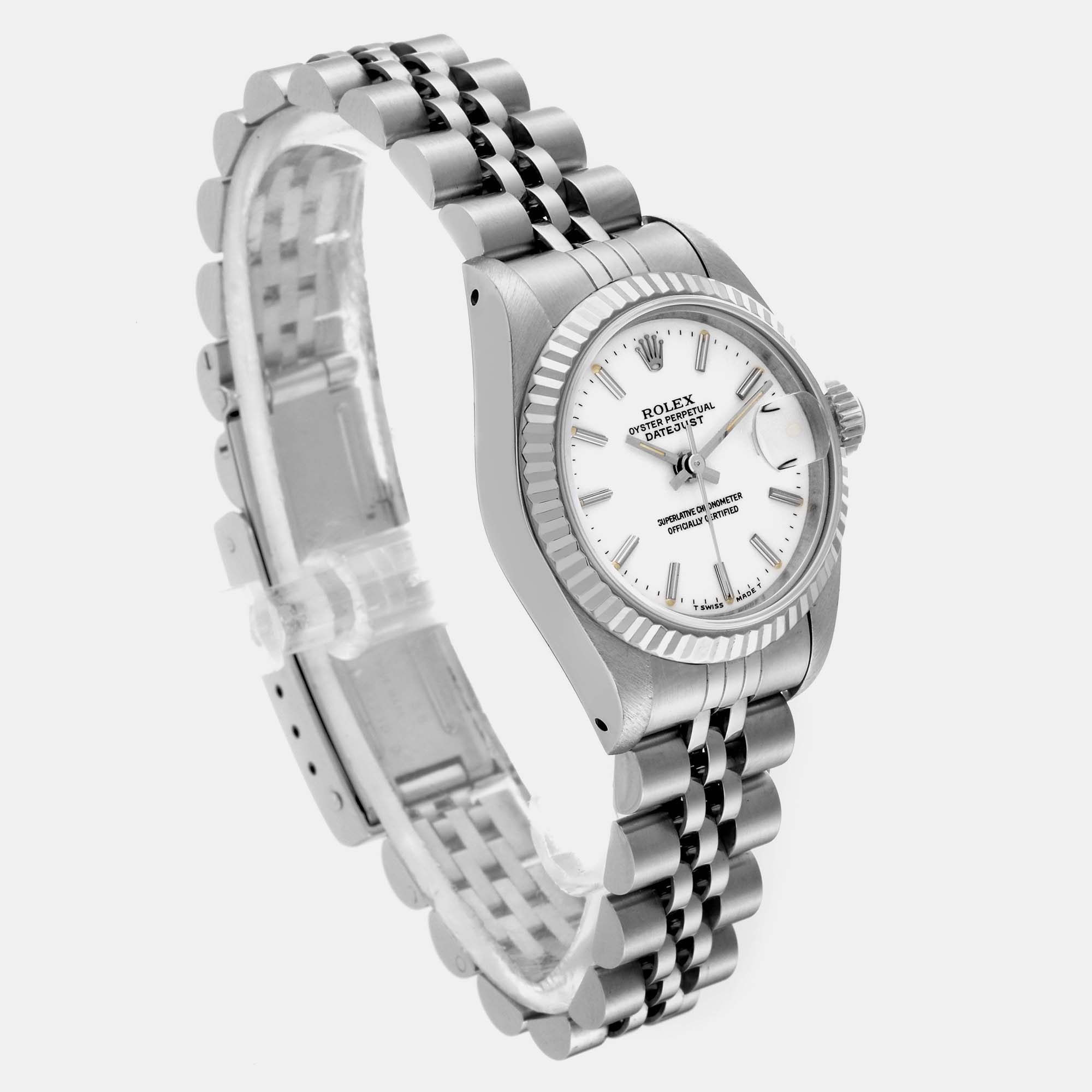 Rolex Datejust Steel White Gold Fluted Bezel Ladies Watch 26 Mm