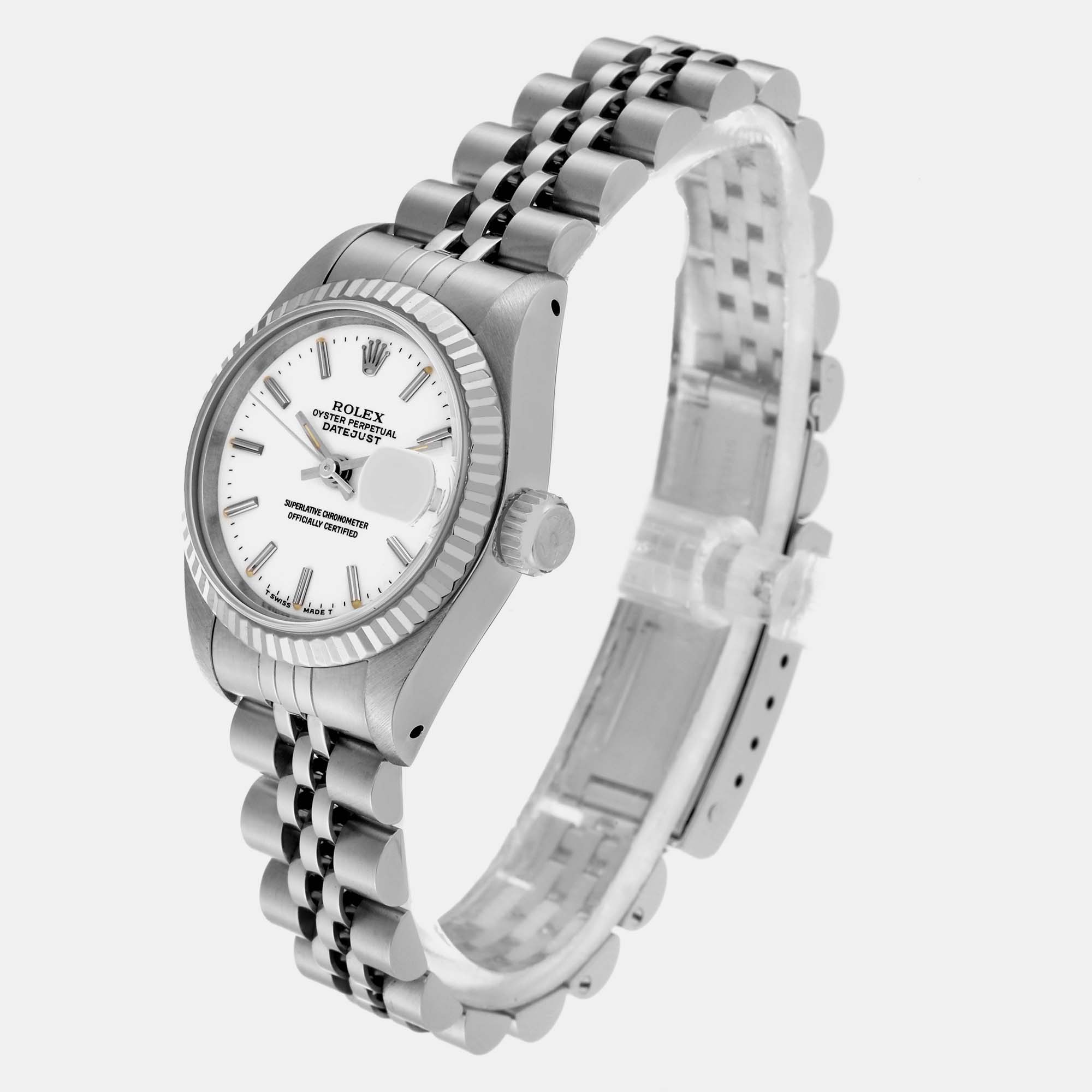 Rolex Datejust Steel White Gold Fluted Bezel Ladies Watch 26 Mm