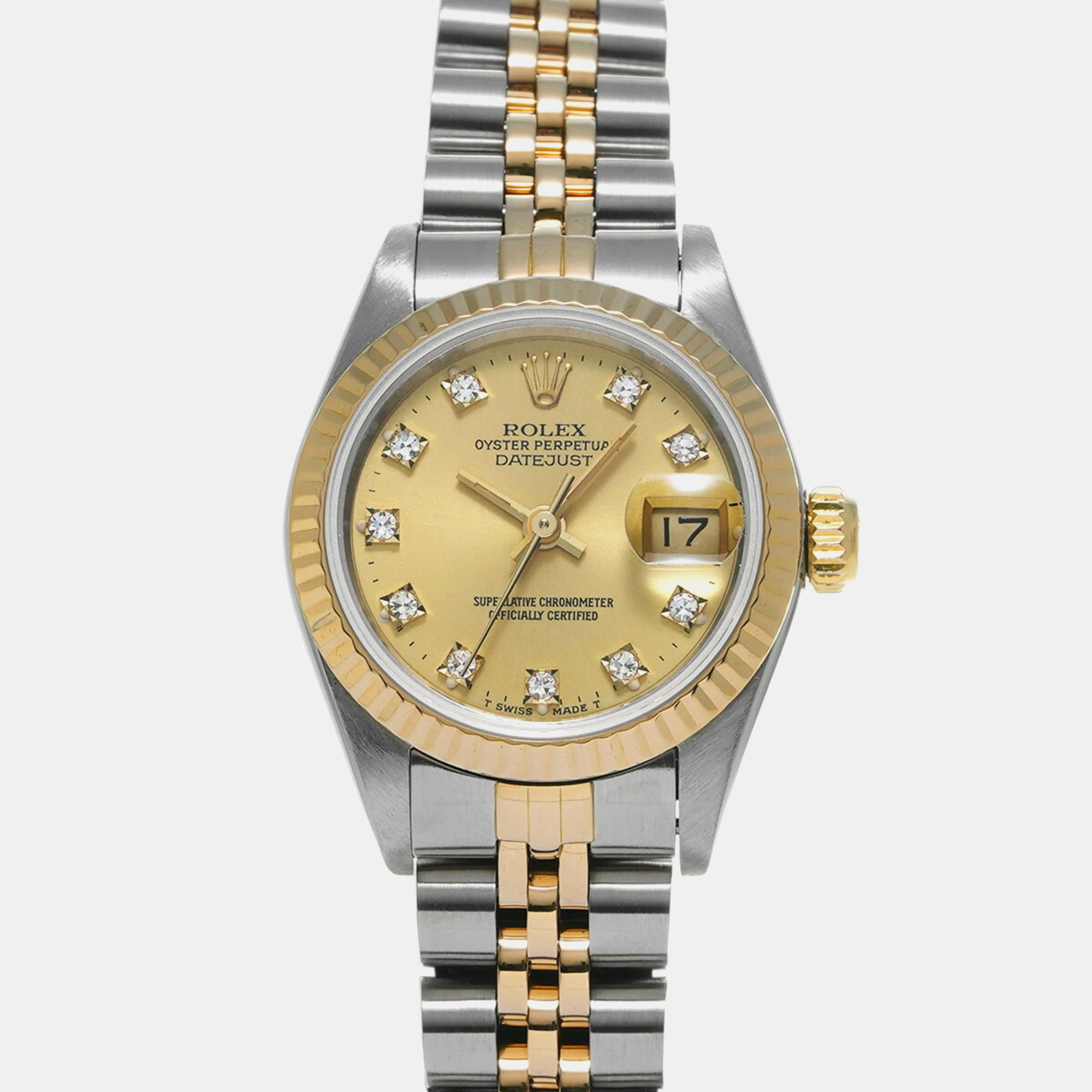 Rolex Champagne Diamond 18k Yellow Gold Stainless Steel Datejust Automatic Women's Wristwatch 26 mm
Rolex Champagne Diamond 18k Yellow Gold Stainless Steel Datejust Automatic Women's Wristwatch 26 mm