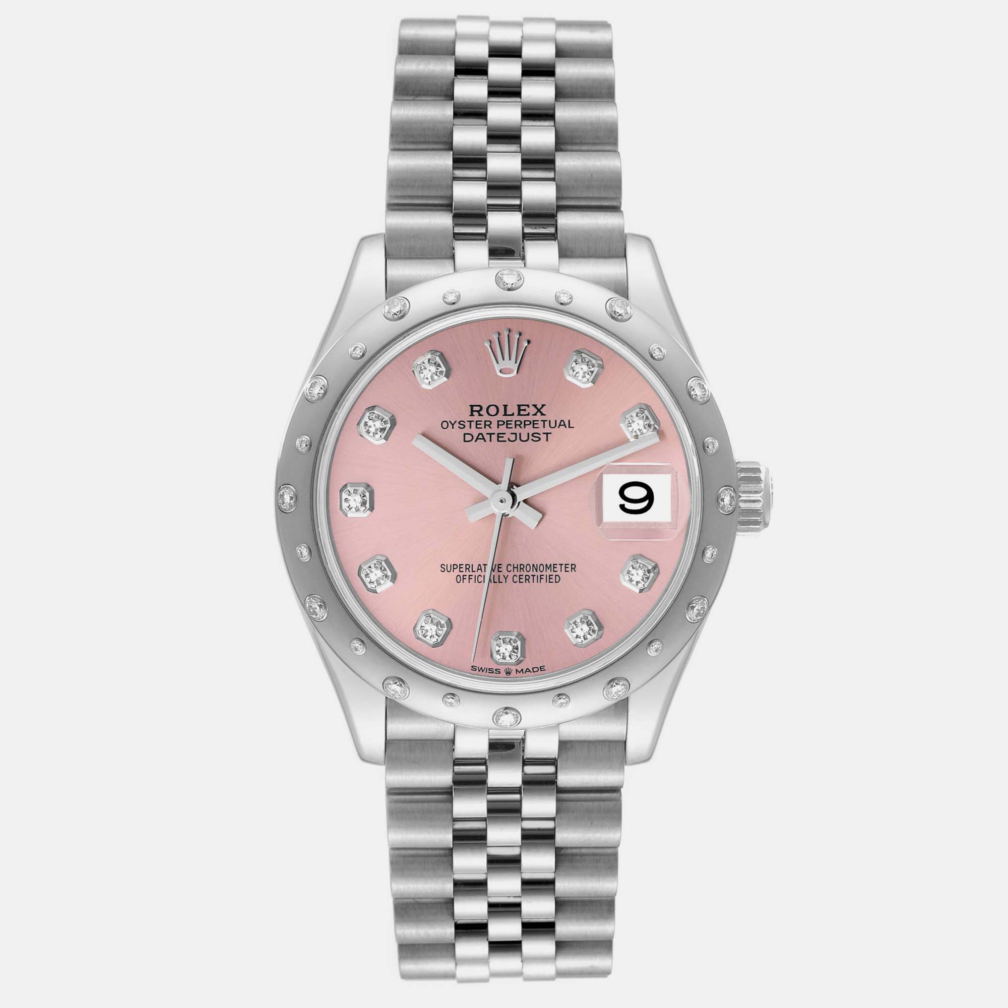 Rolex Datejust Midsize Steel White Gold Pink Diamond Dial Ladies Watch 278344 31 mm
Rolex Datejust Midsize Steel White Gold Pink Diamond Dial Ladies Watch 278344 31 mm