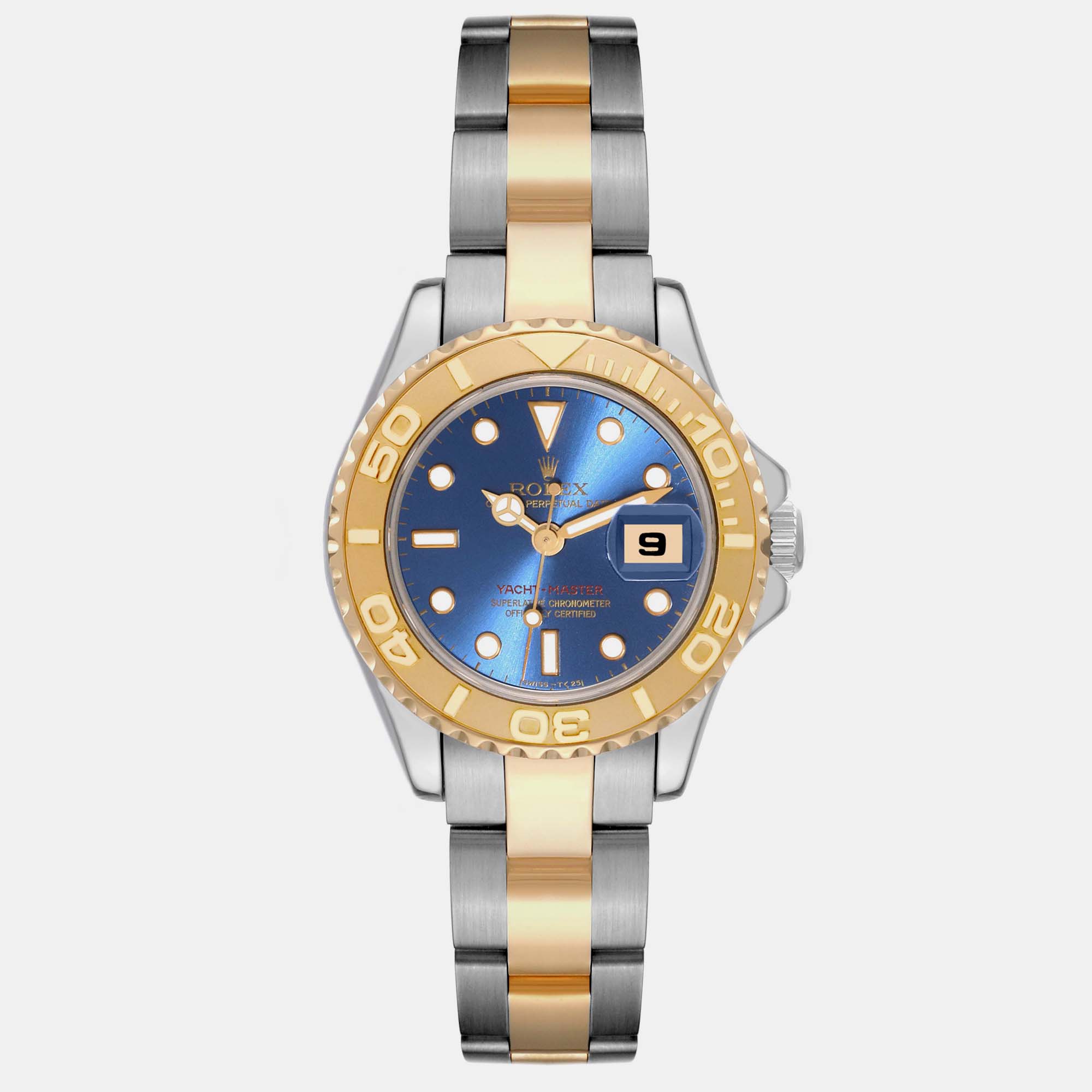 Rolex Yachtmaster Steel Yellow Gold Blue Dial Ladies Watch 29 Mm