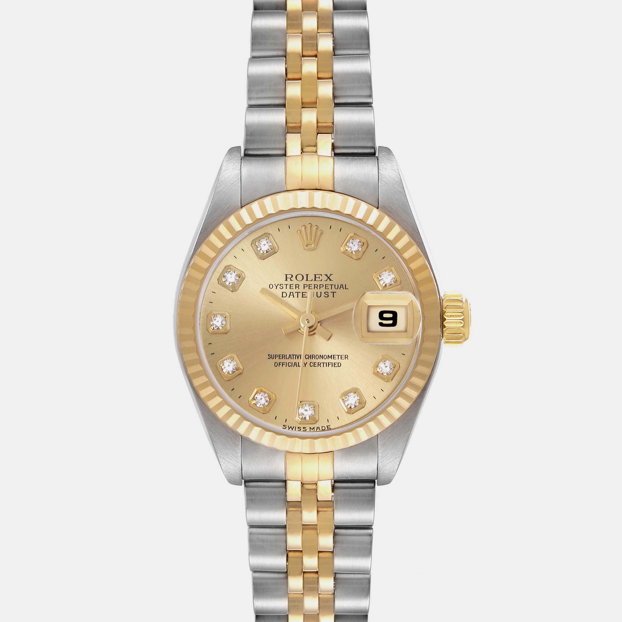 Rolex Datejust Steel Yellow Gold Champagne Diamond Dial Ladies Watch 26.0 mm
Rolex Datejust Steel Yellow Gold Champagne Diamond Dial Ladies Watch 26.0 mm