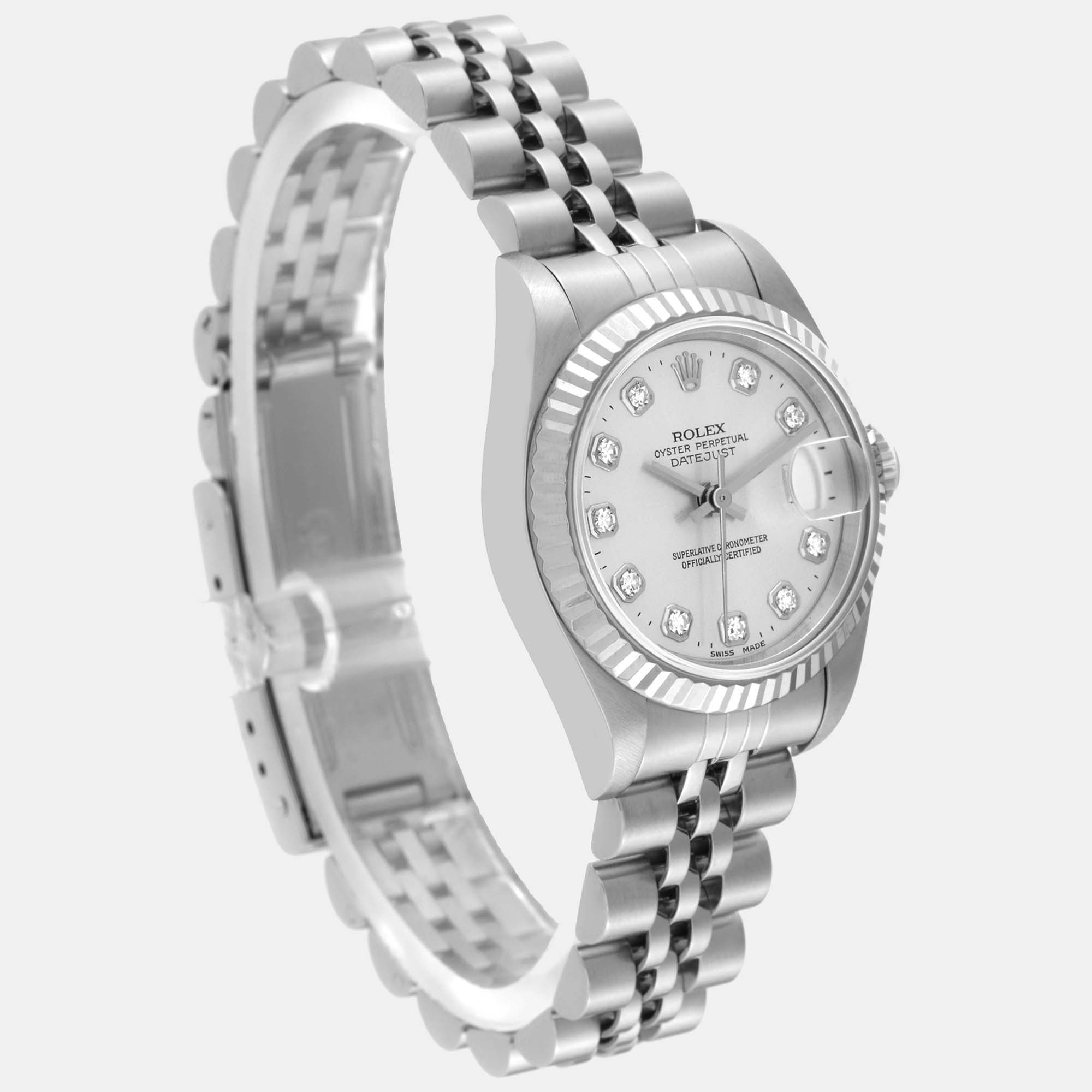 Rolex Datejust Steel White Gold Silver Diamond Dial Ladies Watch 69174 26 Mm