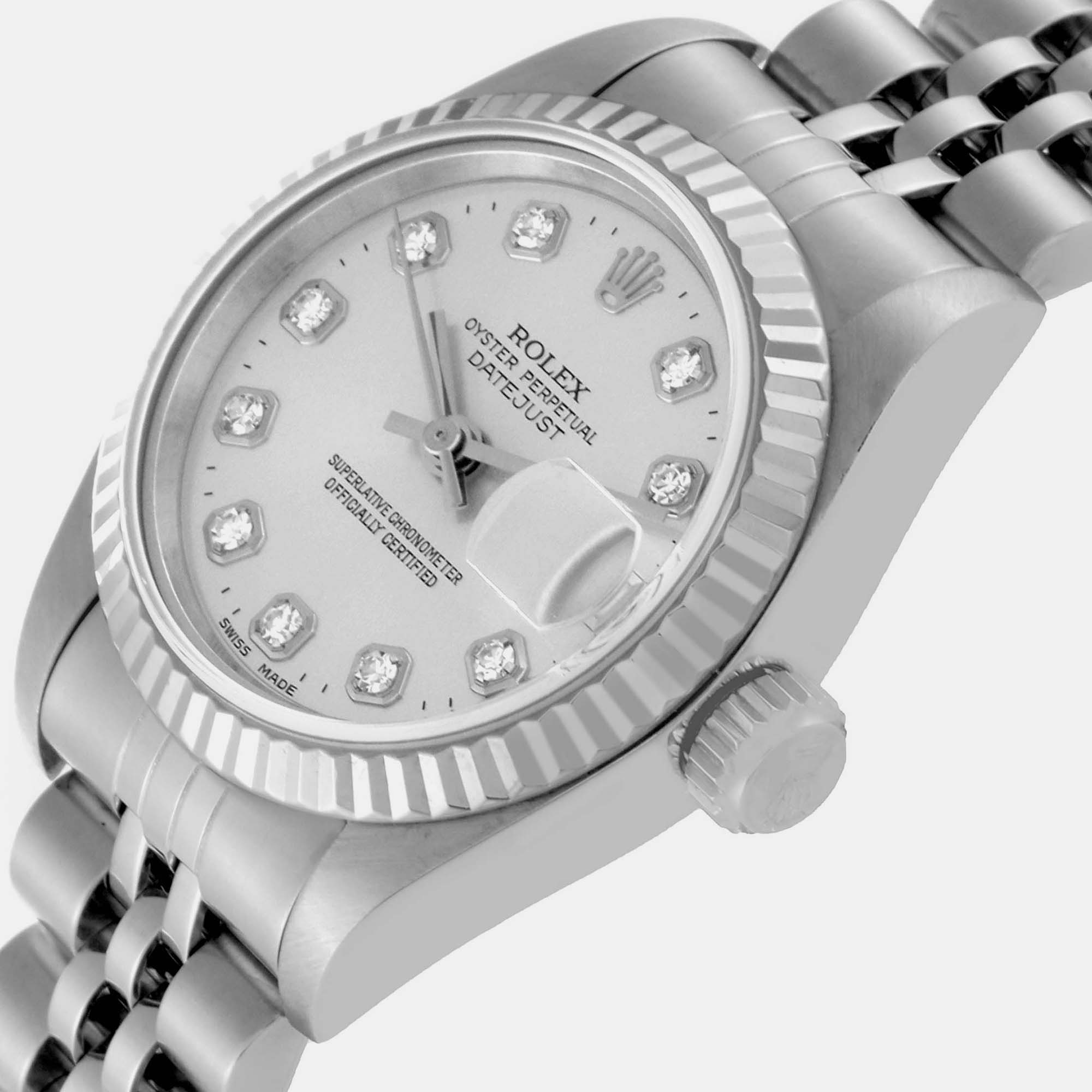 Rolex Datejust Steel White Gold Silver Diamond Dial Ladies Watch 69174 26 Mm