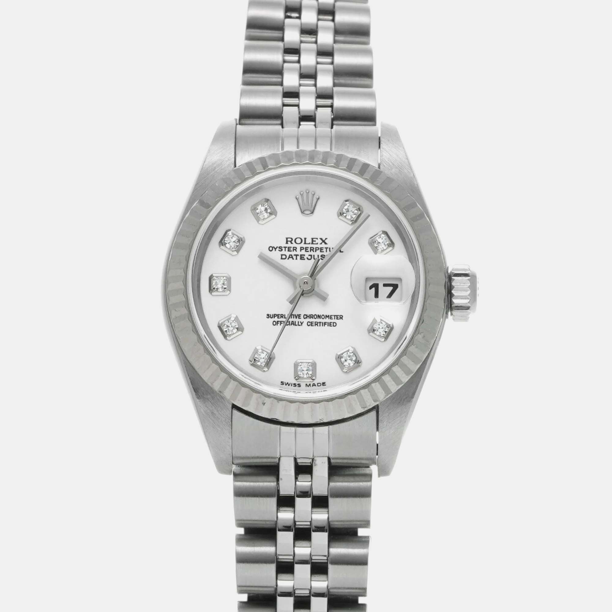 Rolex White Stainless Steel Diamond Datejust Automatic Women's Wristwatch 26 mm
Rolex White Stainless Steel Diamond Datejust Automatic Women's Wristwatch 26 mm