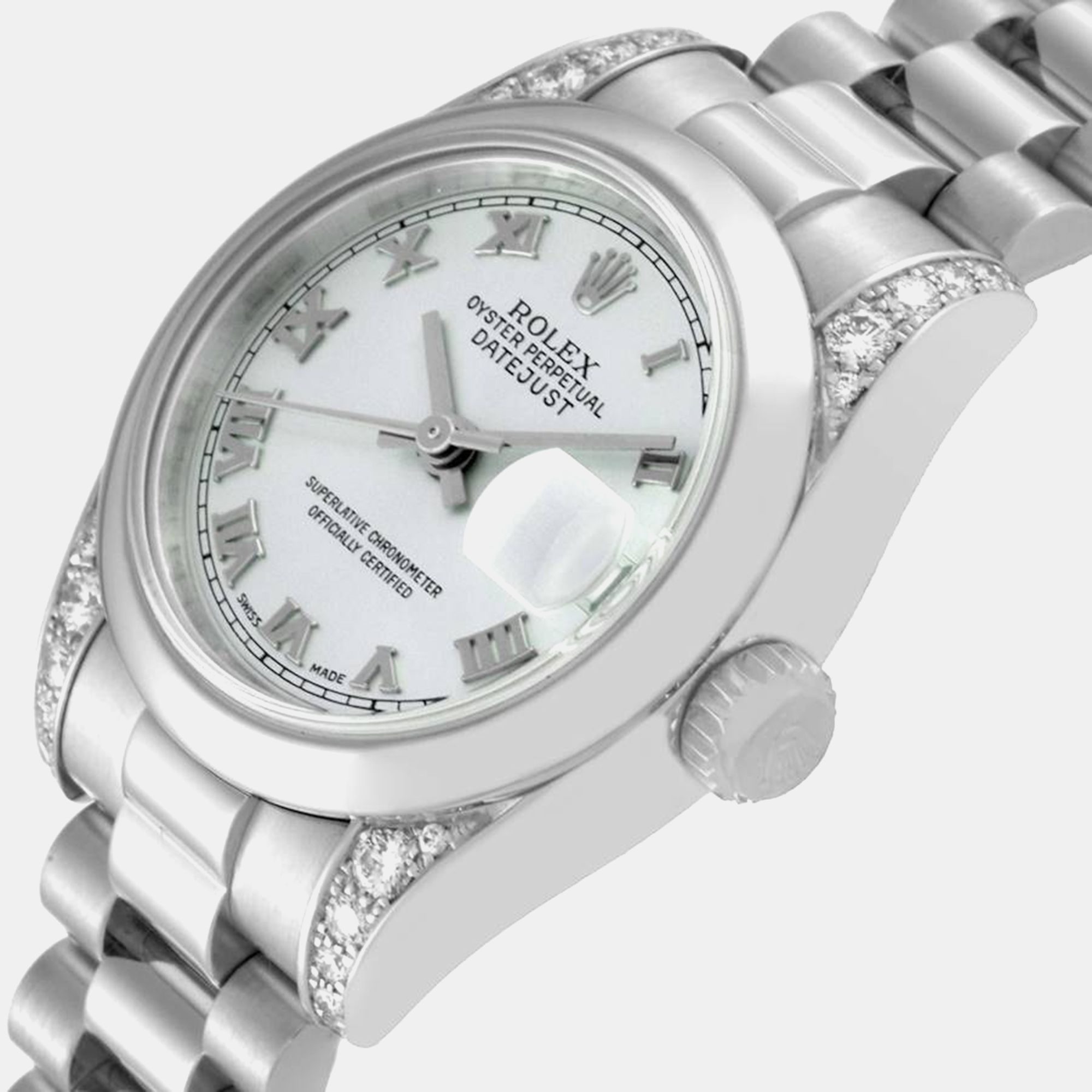 Rolex Datejust President Platinum Silver Diamond Ladies Watch 179296 26 Mm