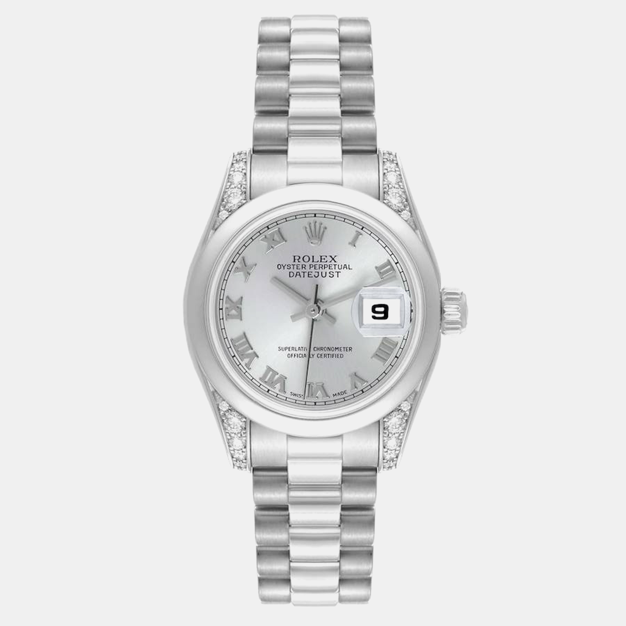 Rolex Datejust President Platinum Silver Diamond Ladies Watch 179296 26 Mm