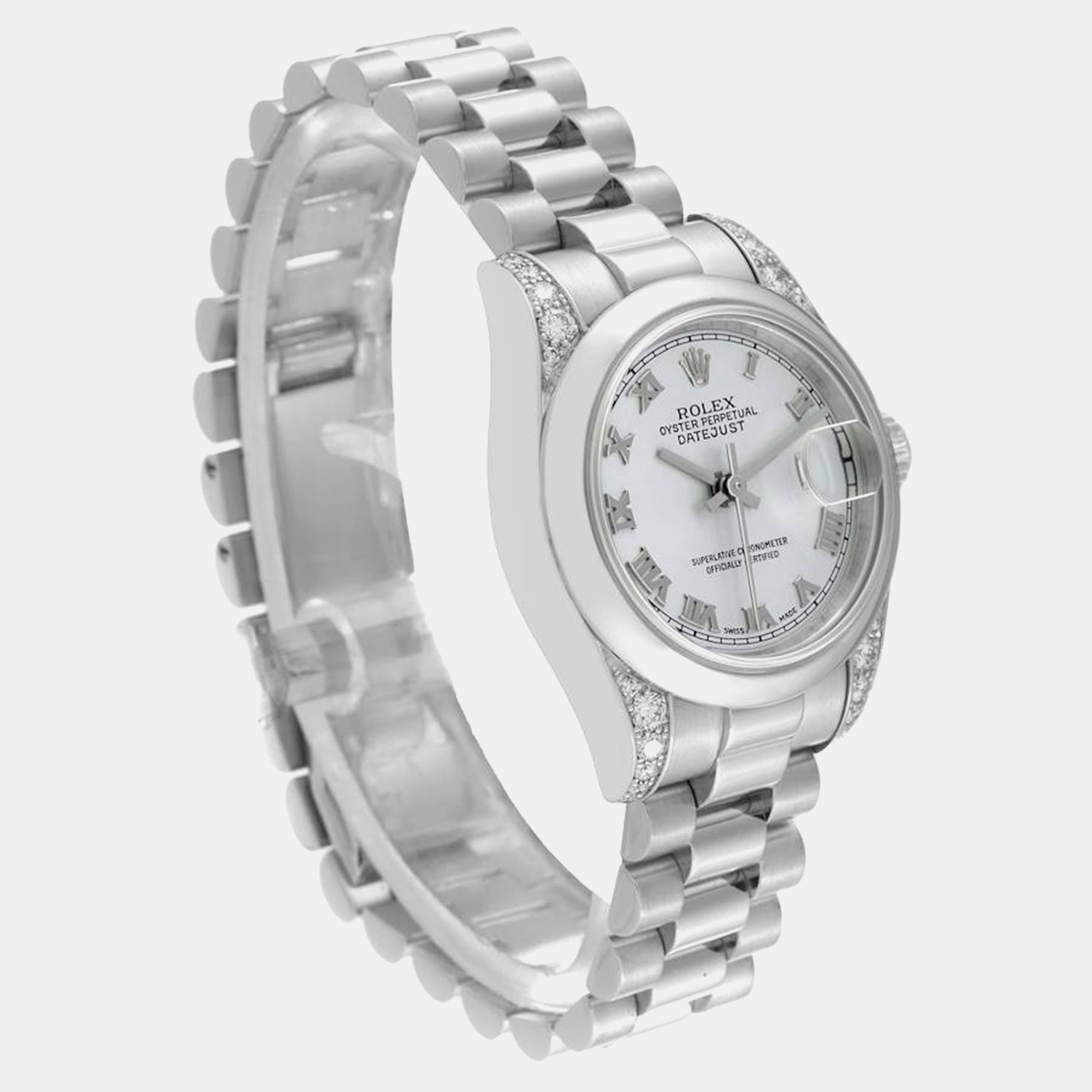 Rolex Datejust President Platinum Silver Diamond Ladies Watch 179296 26 Mm