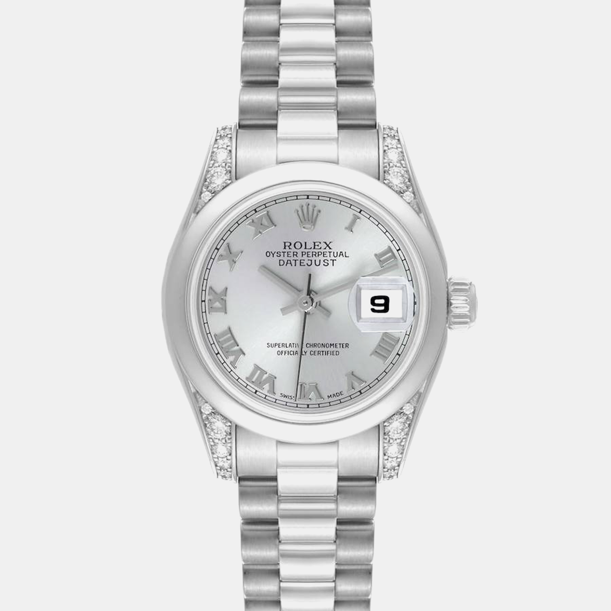 Rolex Datejust President Platinum Silver Diamond Ladies Watch 179296 26 Mm