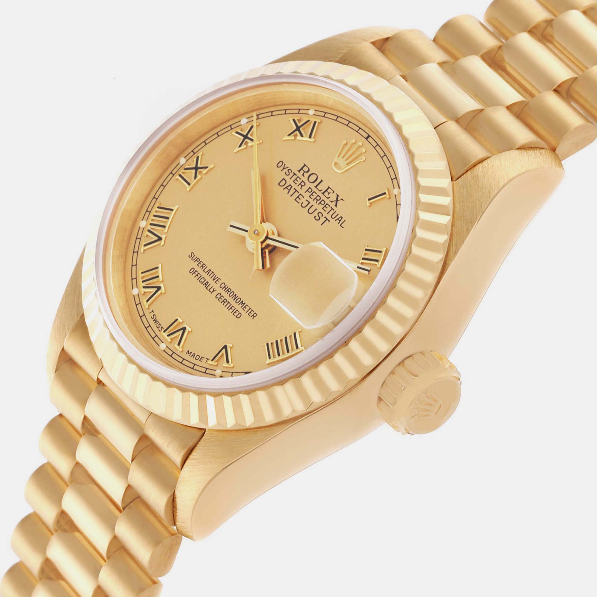 Rolex President Datejust Yellow Gold Roman Dial Ladies Watch 26.0 Mm