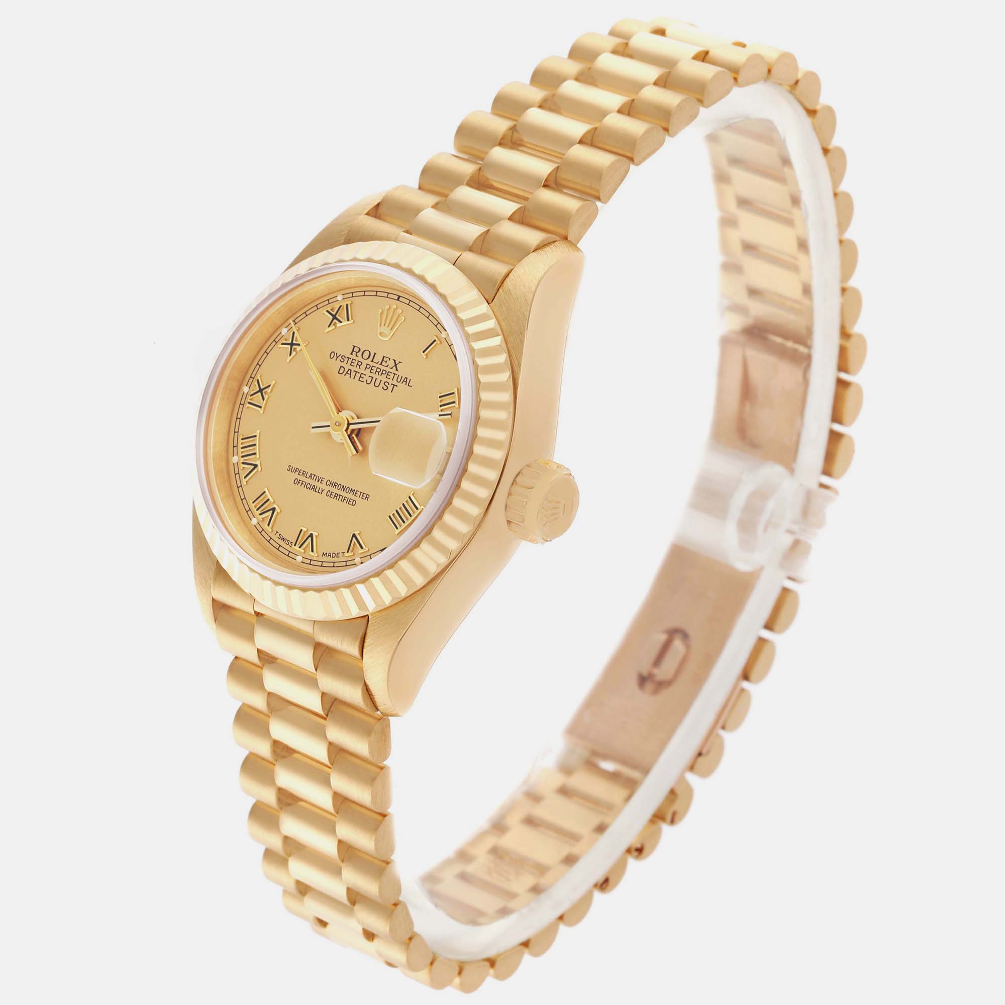 Rolex President Datejust Yellow Gold Roman Dial Ladies Watch 26.0 Mm