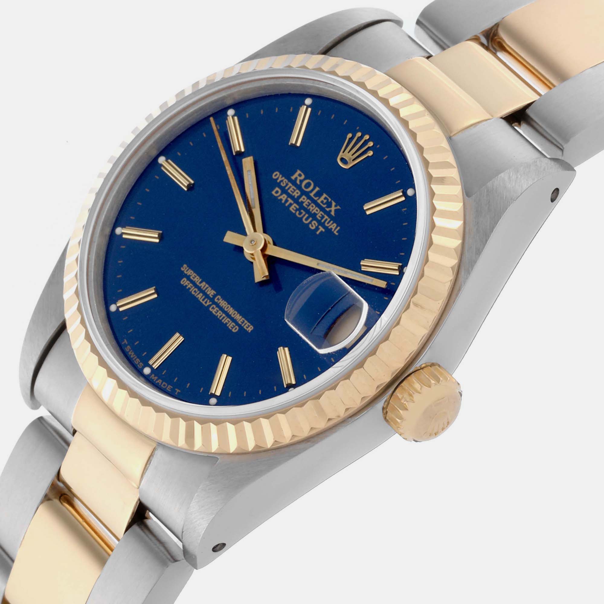 Rolex Datejust Midsize Steel Yellow Gold Blue Dial Ladies Watch 31.0 Mm