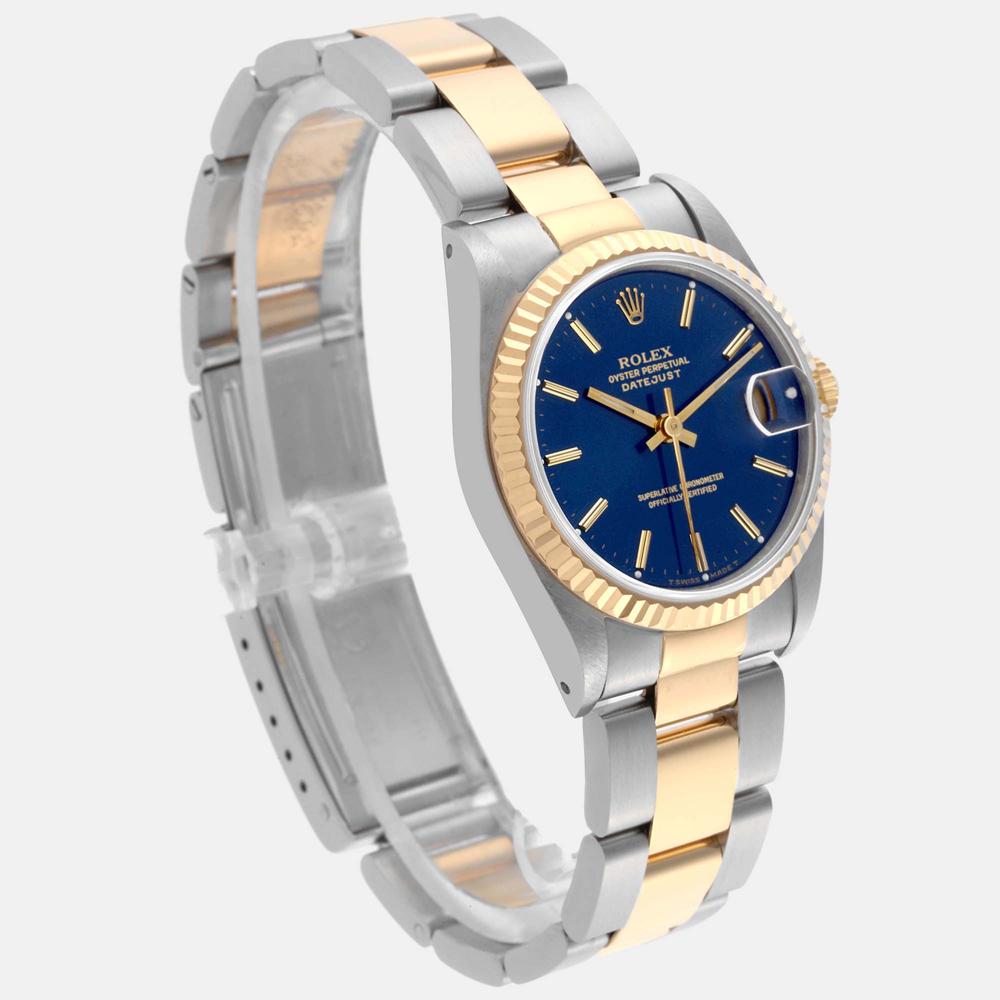 Rolex Datejust Midsize Steel Yellow Gold Blue Dial Ladies Watch 31.0 Mm