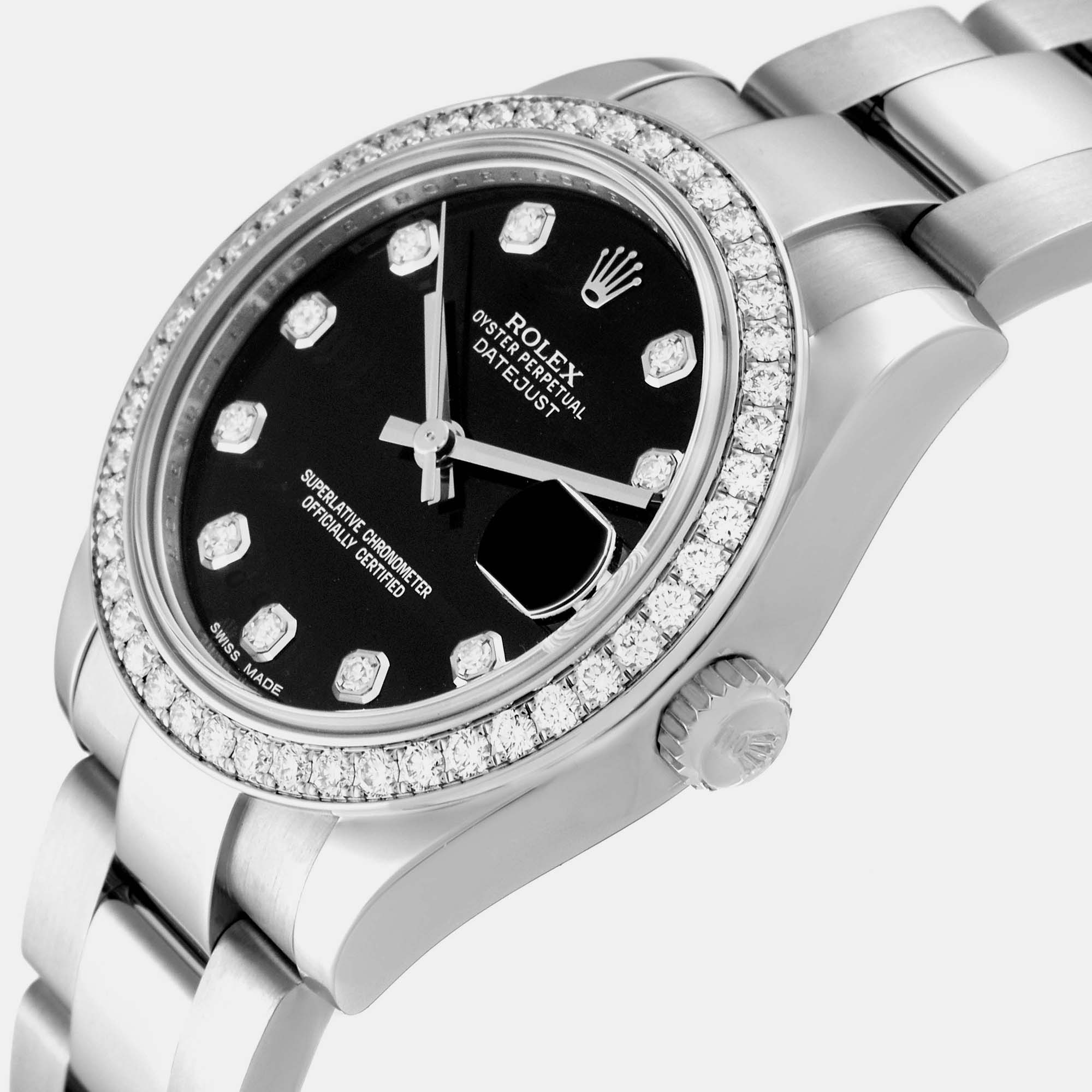 Rolex Datejust Midsize Steel White Gold Diamond Watch 31.0 Mm