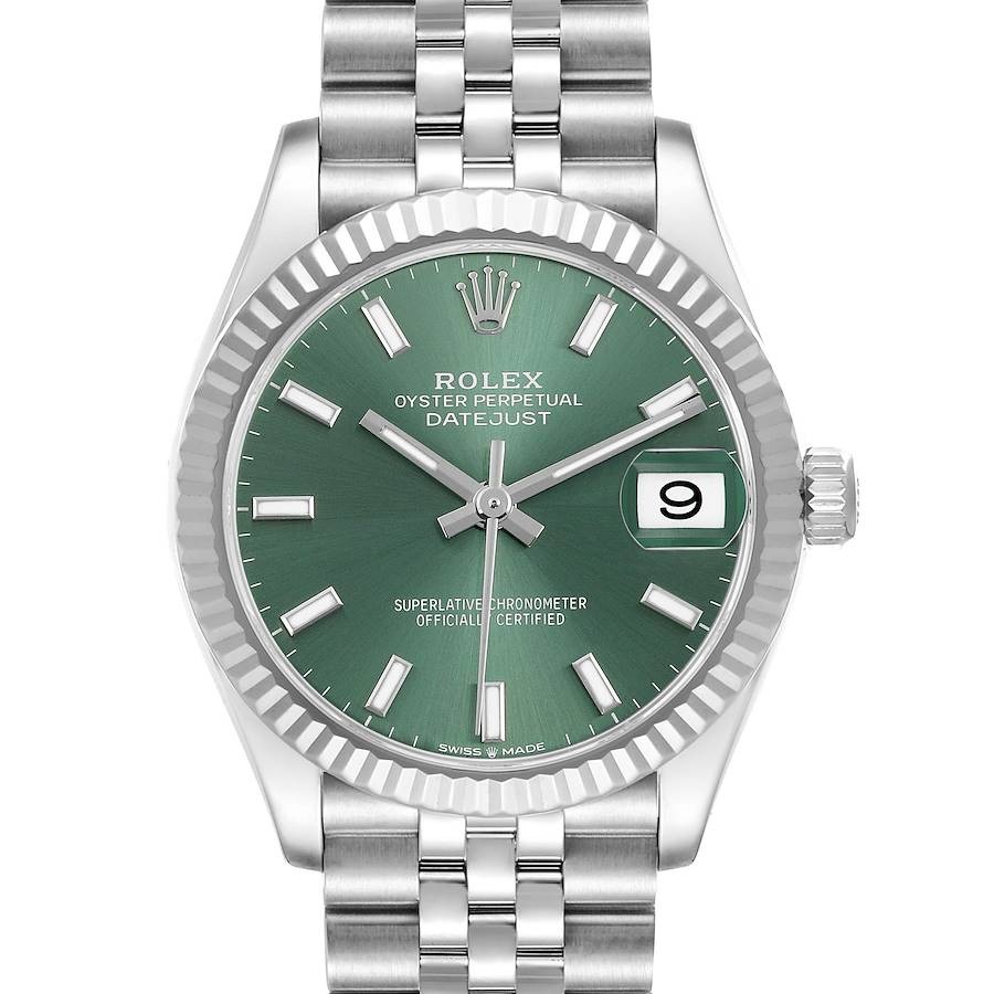 Rolex Datejust Midsize Steel White Gold Mint Green Dial Watch 31.0 Mm