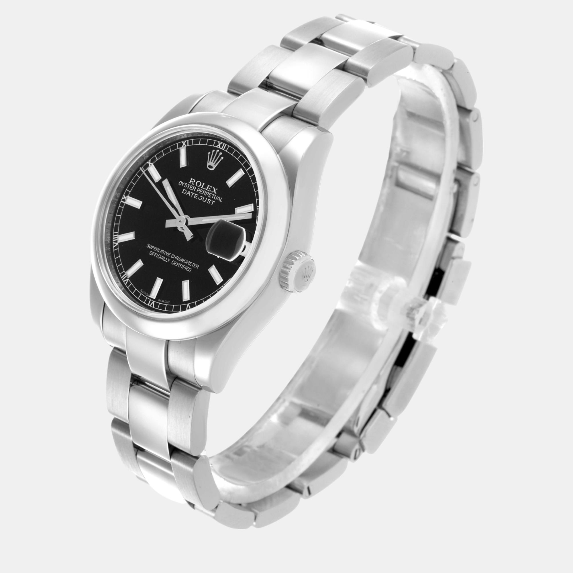 Rolex Datejust Midsize Steel Black Dial Ladies Watch 31.0 Mm