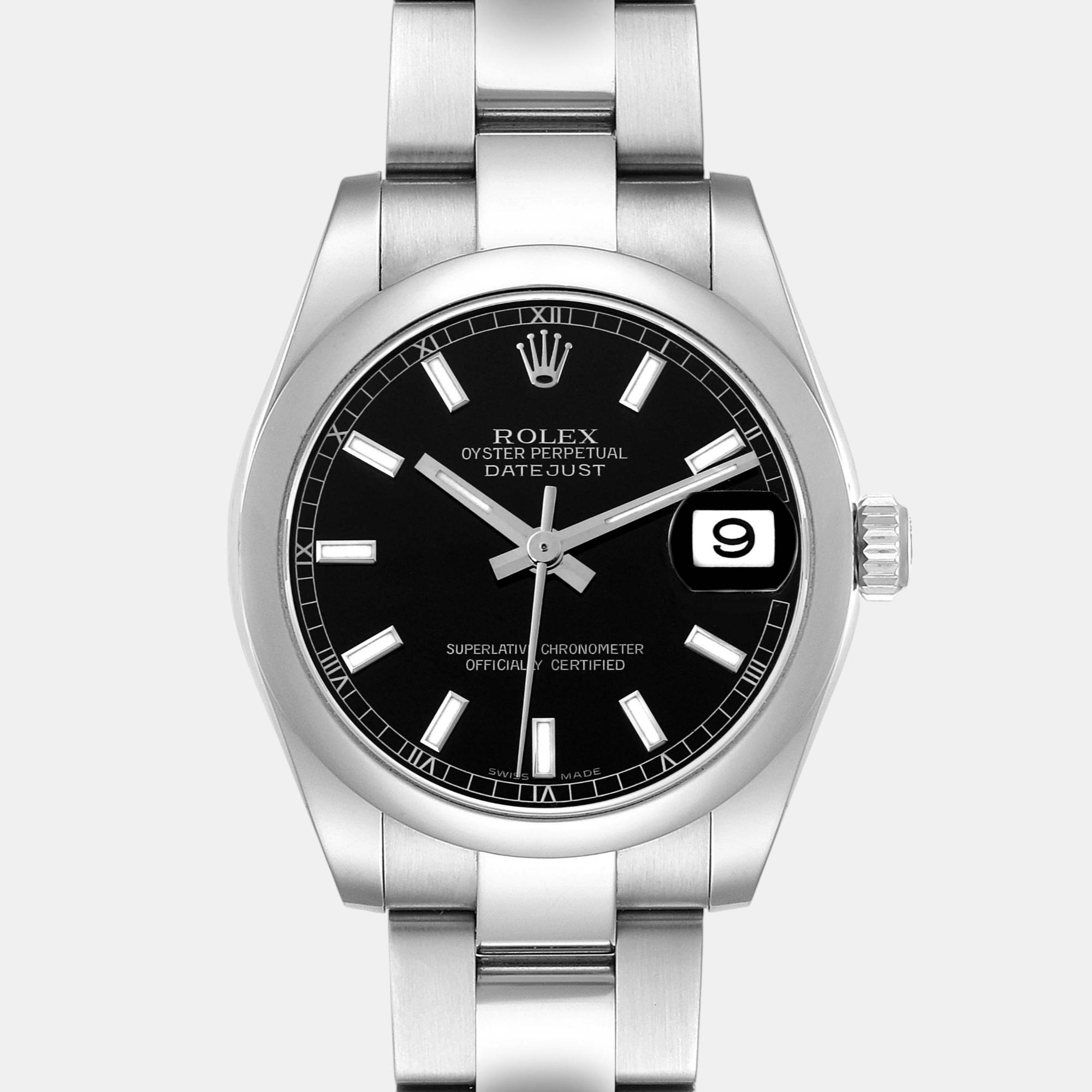 Rolex Datejust Midsize Steel Black Dial Ladies Watch 31.0 Mm