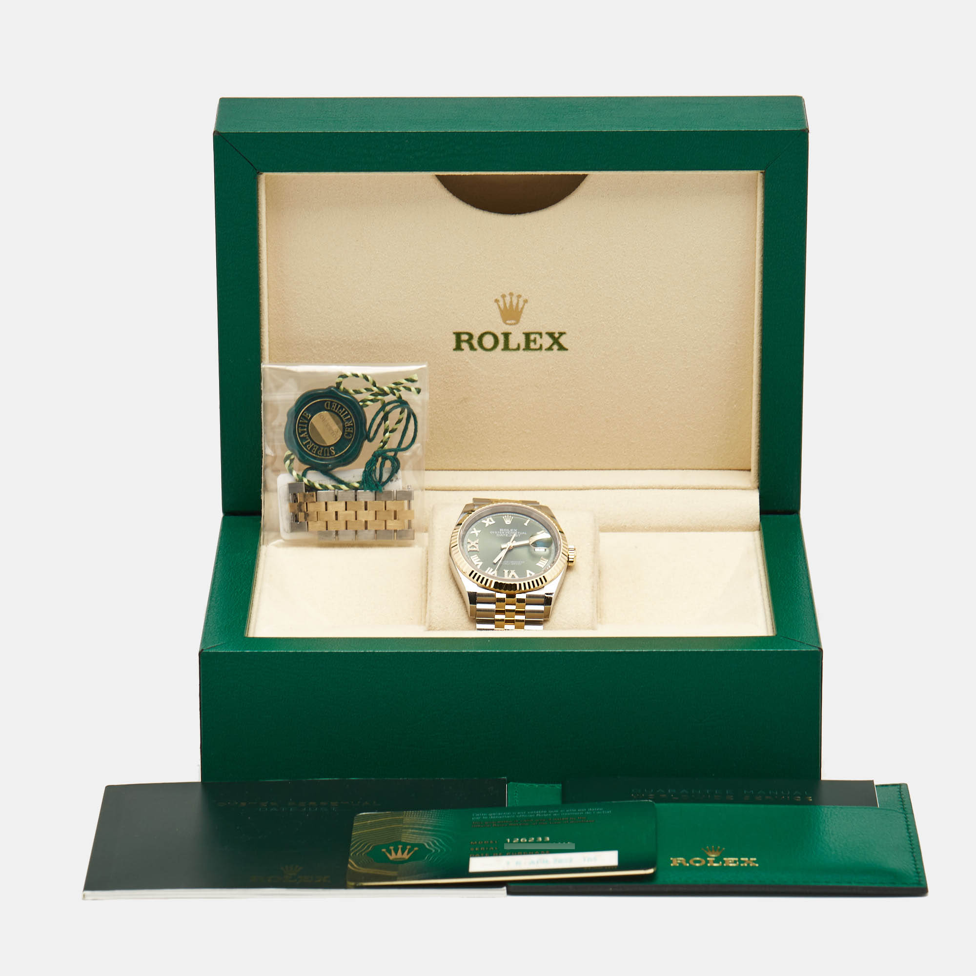 Rolex Green 18K White Gold Oystersteel Diamond Datejust M126233-0025 Women's Wristwatch 36 Mm