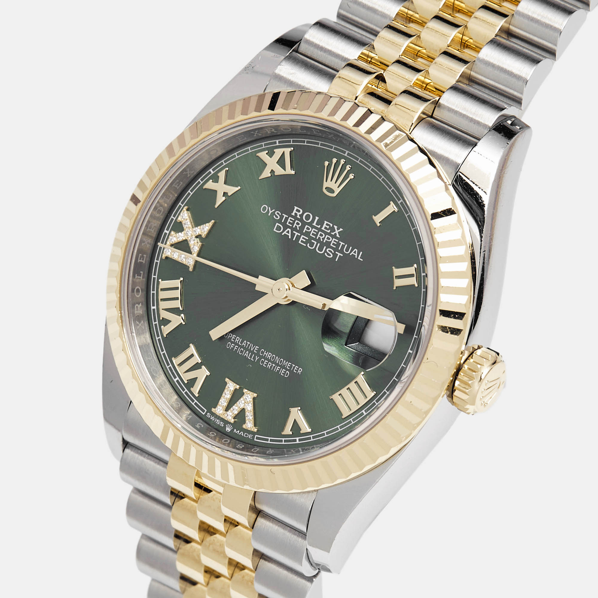 Rolex Green 18K White Gold Oystersteel Diamond Datejust M126233-0025 Women's Wristwatch 36 Mm