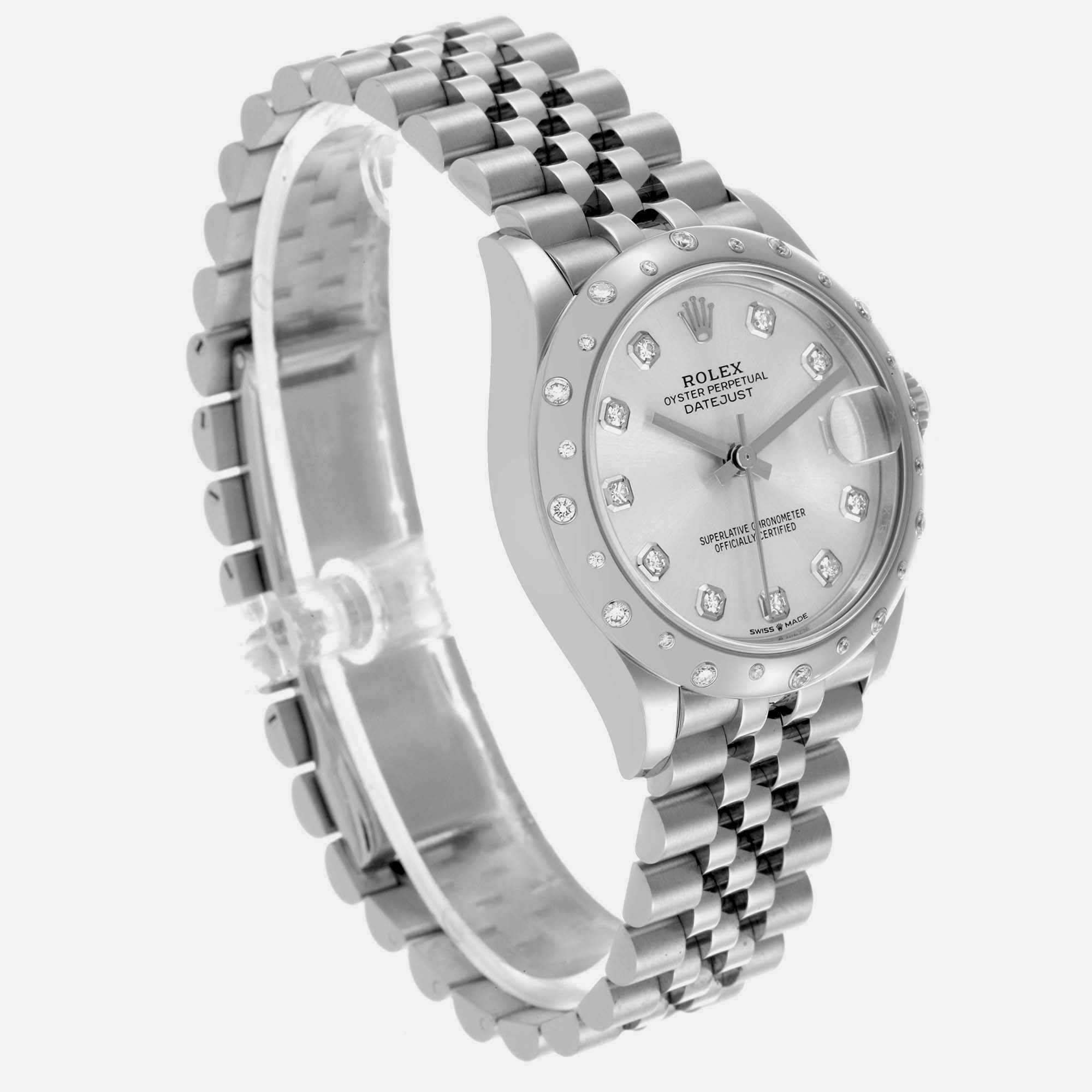 Rolex Datejust Midsize Steel White Gold Diamond Dial Watch 278344