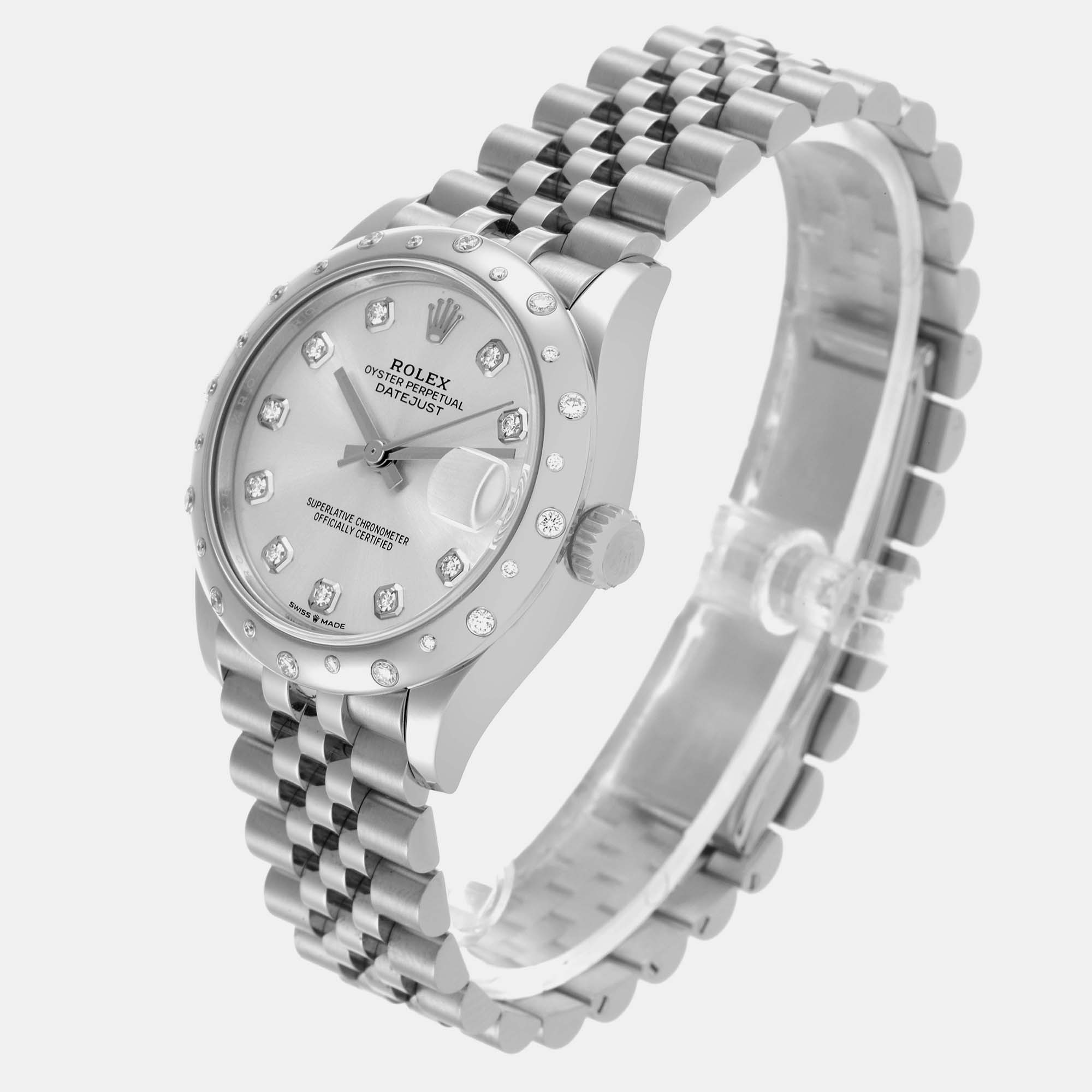 Rolex Datejust Midsize Steel White Gold Diamond Dial Watch 278344