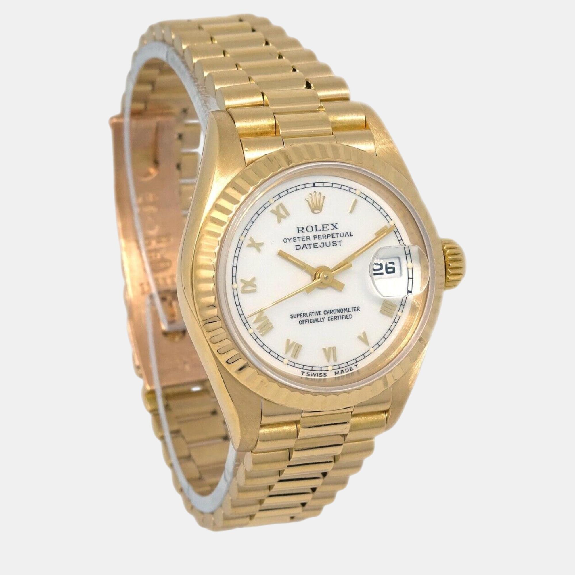 Rolex White 18k Yellow Gold Datejust 69178 Automatic Women's Wristwatch 26 Mm