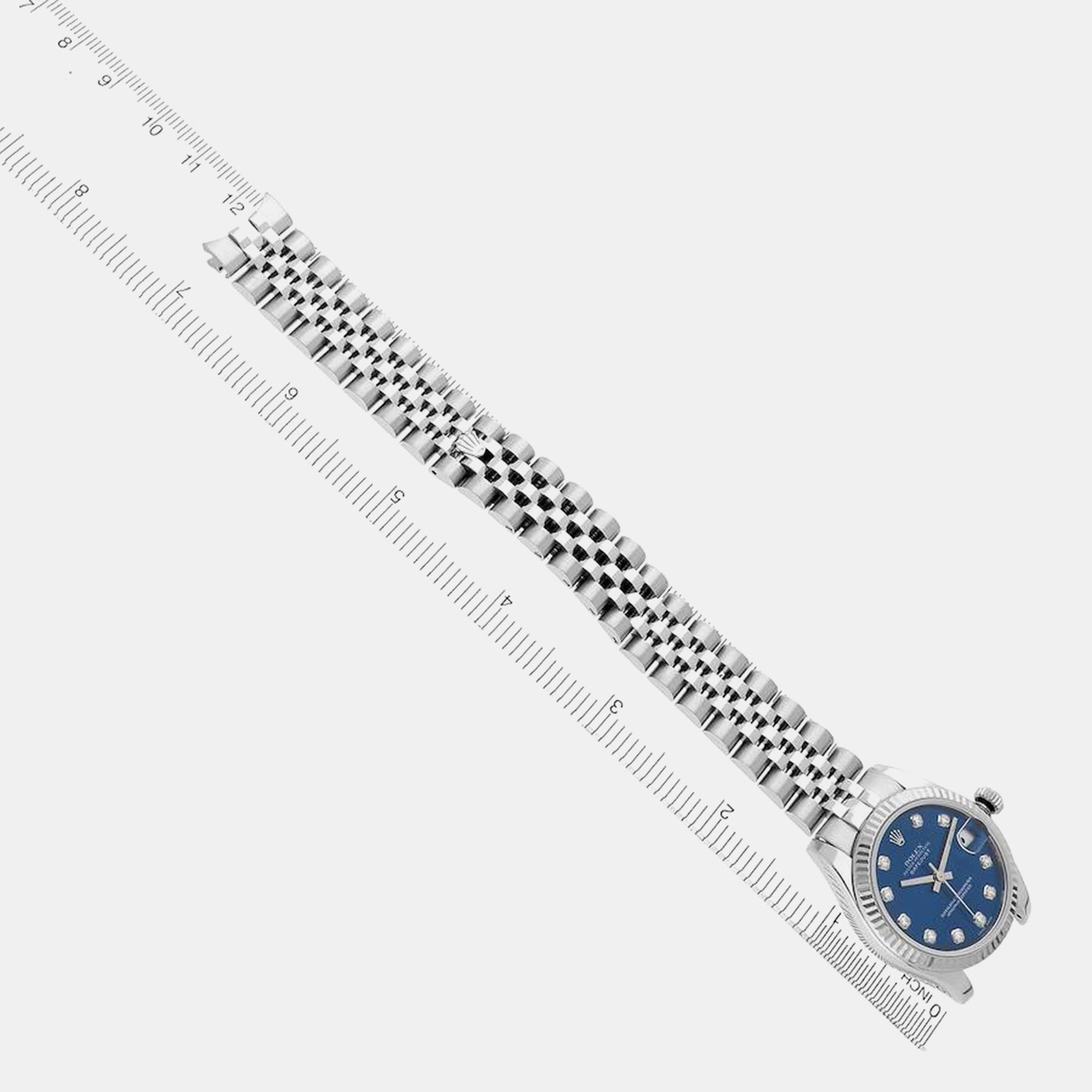 Rolex Datejust Midsize Steel White Gold Blue Diamond Dial Watch 31.0 Mm