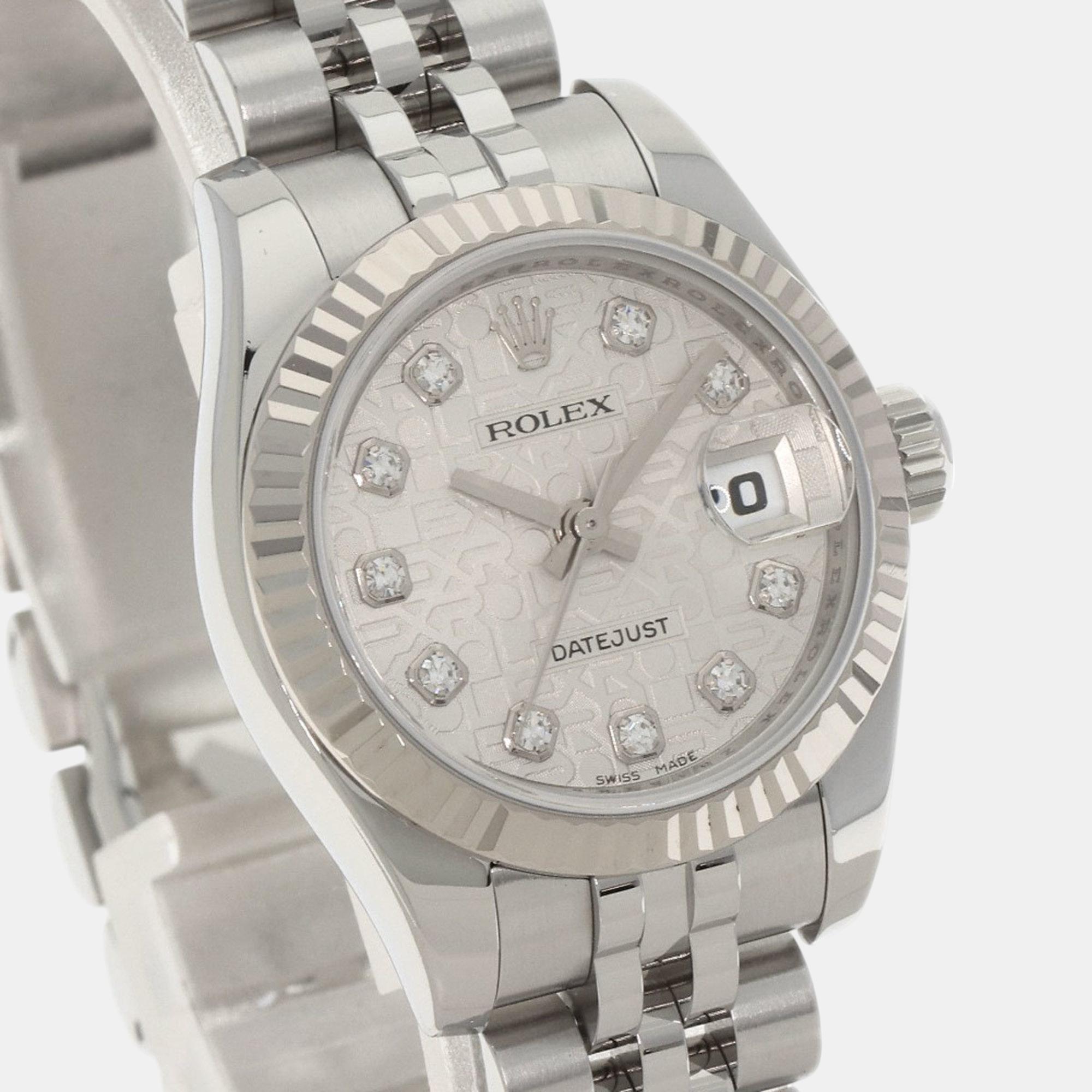 Rolex Silver Stainless Steel Diamond Datejust 179174 Automatic Women's Wristwatch 36 Mm